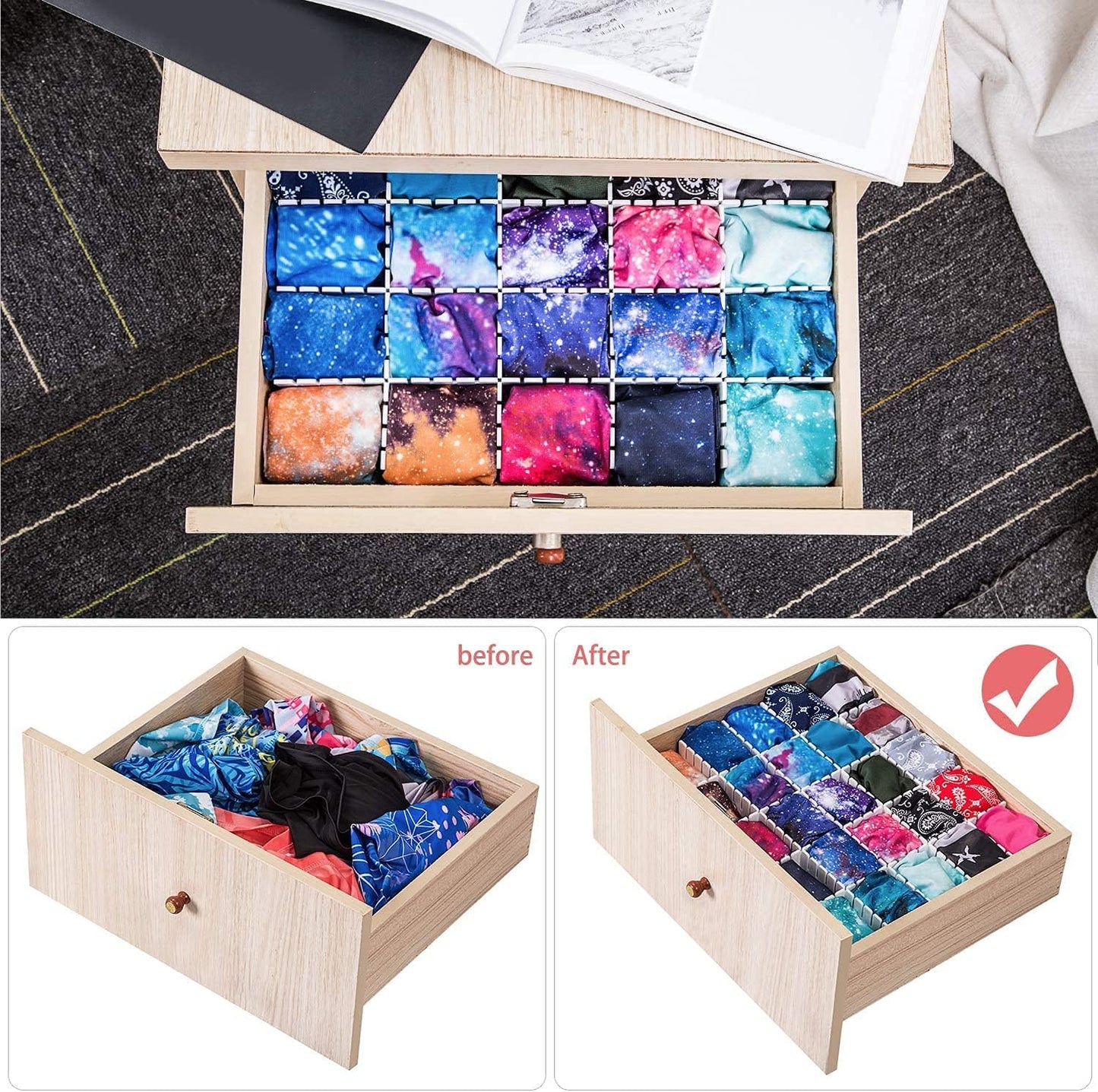 8Pcs Drawer Dividers, Adjustable Drawer Organizer for Socks, Underwear, Makeup, Can Help Tidy Kitchen, Bedroom, Dresser White