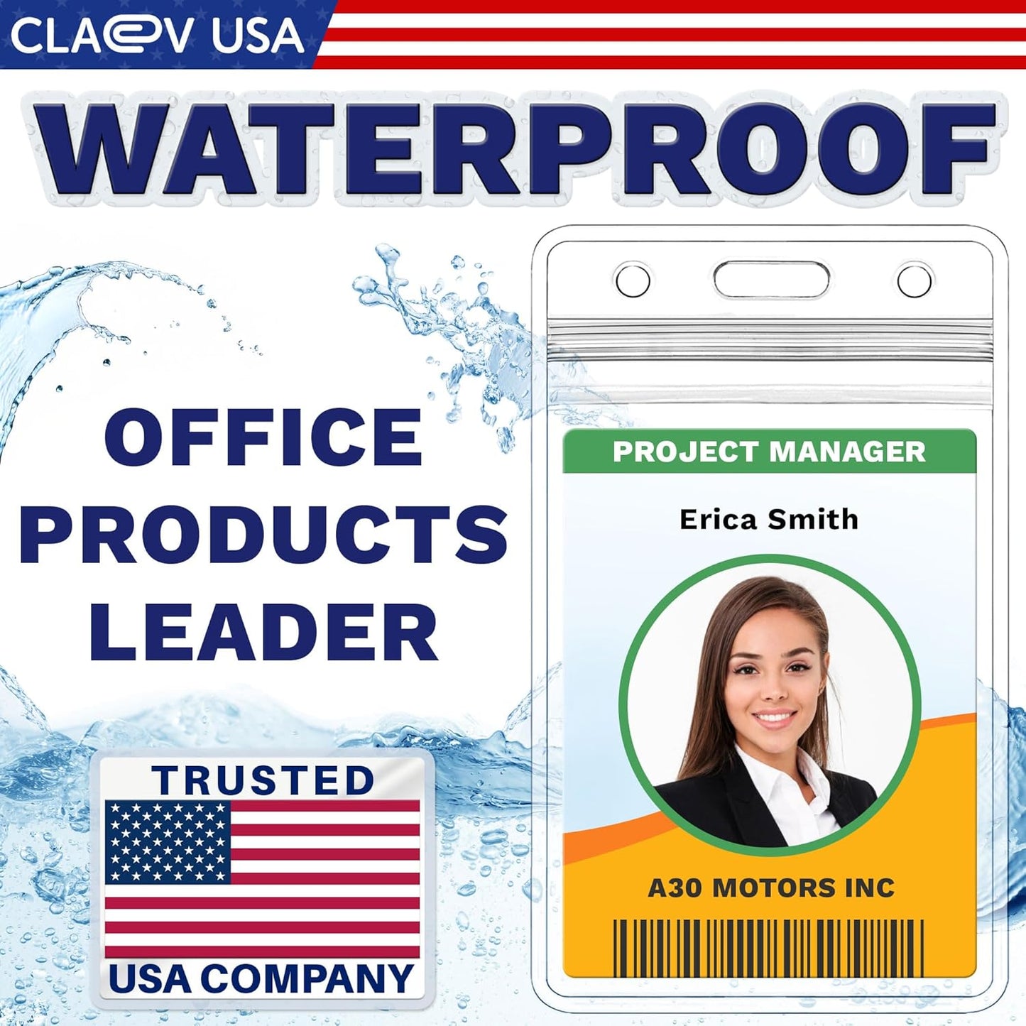 Claev Fast Seal Vertical ID Badge Holders (2.25x3.5 inch Standard, 100 Pack), Clear Waterproof Plastic Name Card Holders for Conferences, Conventions, Offices & Schools