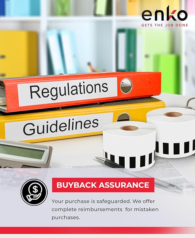 enKo - Compatible DK-2205 Continuous Paper Labels (2.4 Inch x 100 Feet) Compatible for Brother QL Label Printers - 96 Rolls with 32 Refillable Cartridge Frames