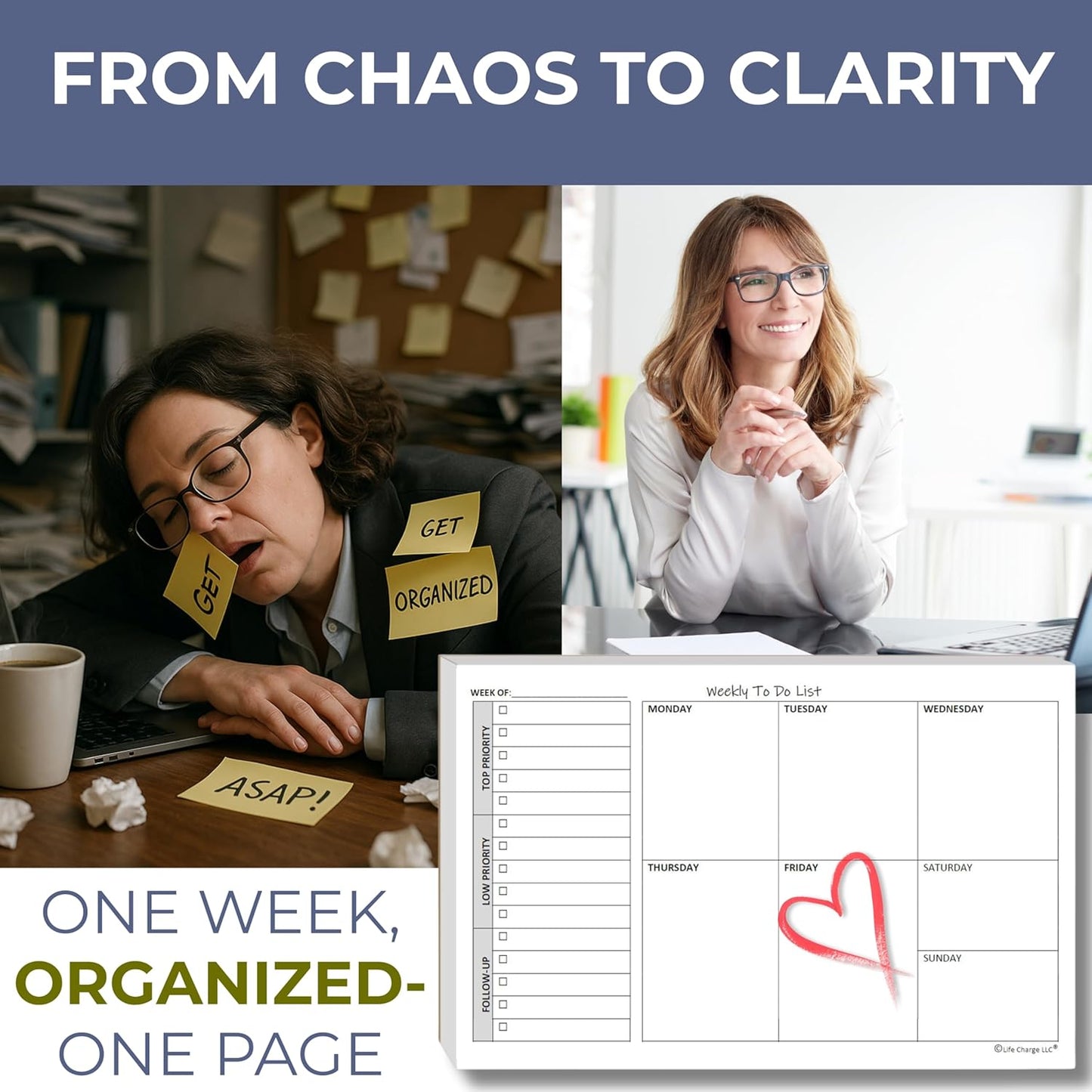 Weekly TO DO List Notepads (2 Pack, 50 Pages Each) Task Pad Planner w/Daily Checklist, Priority ToDo & Note Sections. Desk Notebook Pad to Organize Office. 8.5 X 5.5, A5 Sheets. Made in the USA.