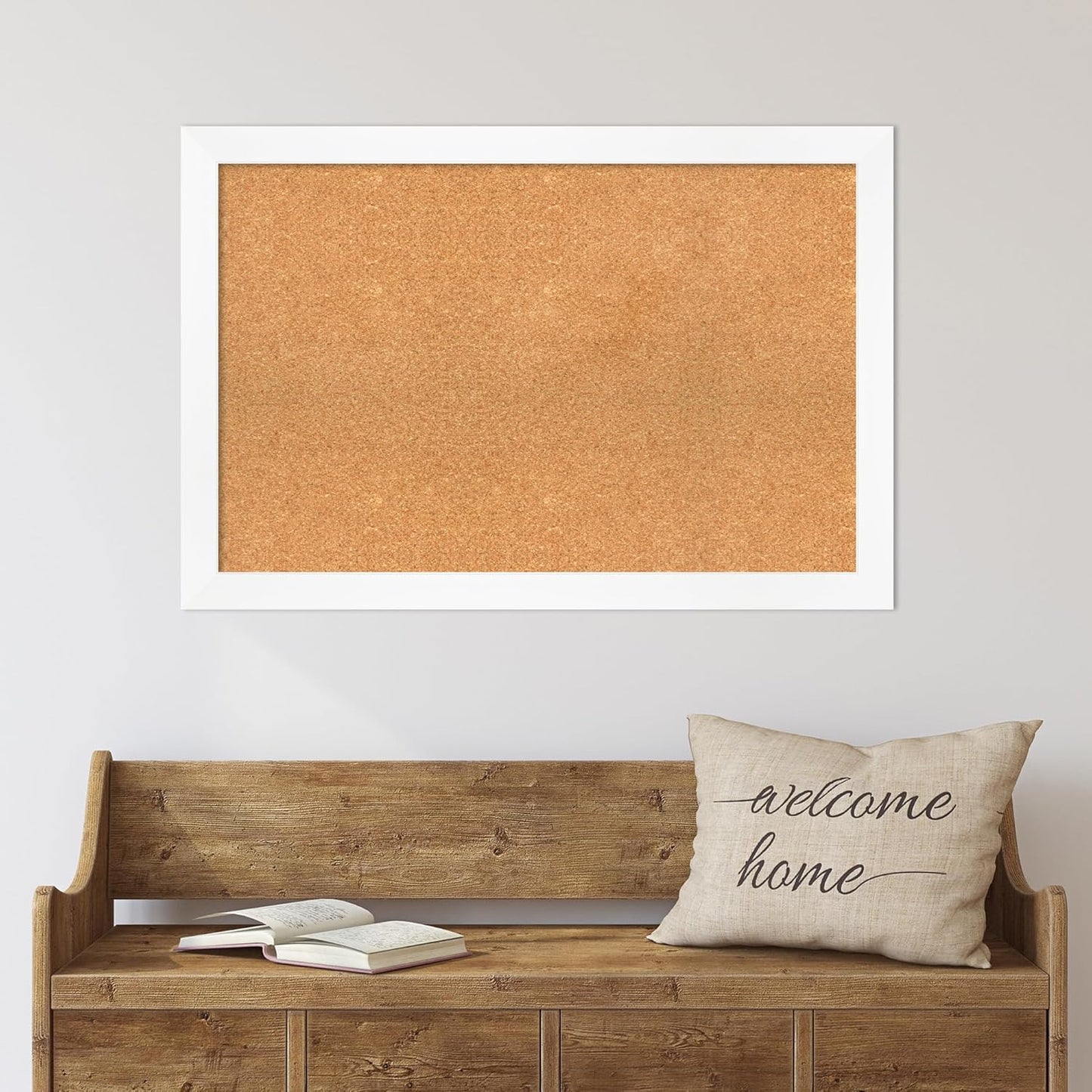 Amanti Art Natural Cork Board for Wall, 25x37 Vision Board with White Frame, Large Corkboard Office Decor for Home Organization, Modern Corkboard Pinboard to Display Items for Home Organization in