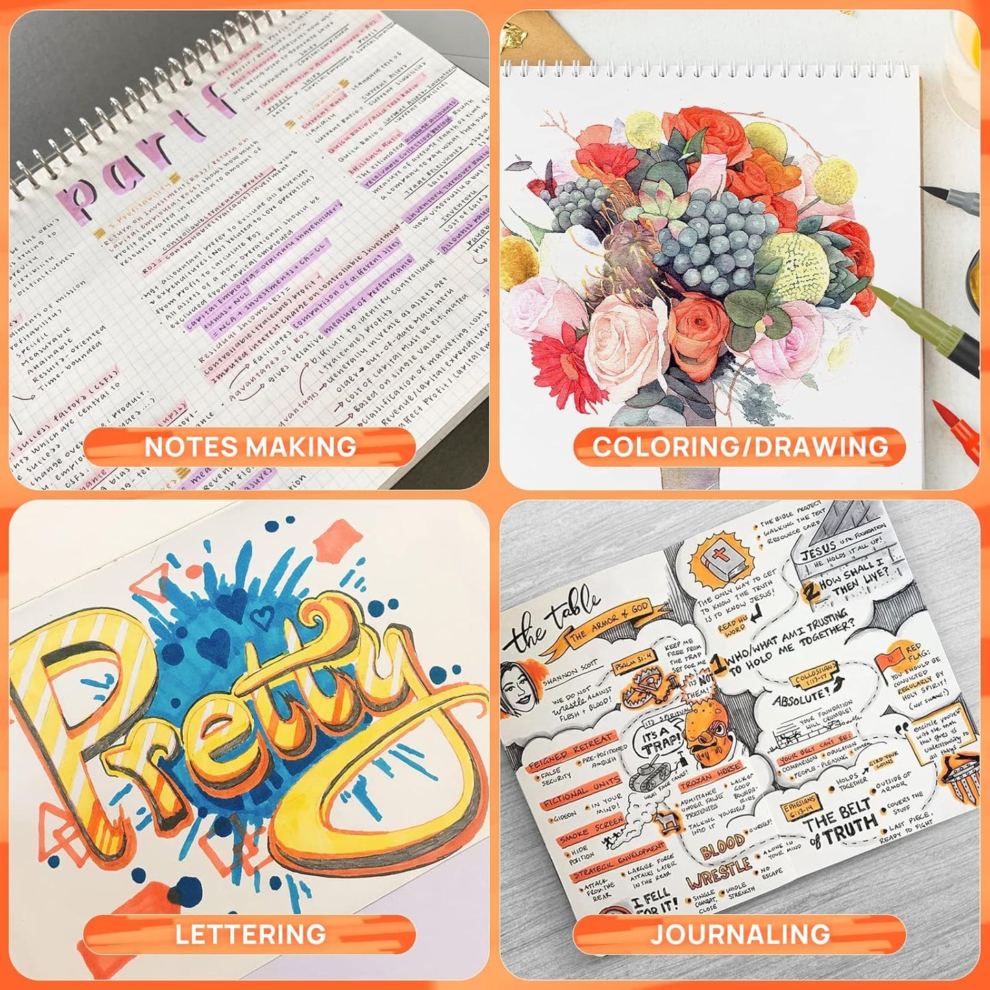 80 Markers Coloring Books for Adults, Dual Tip Brush Pens Watercolor Markers Set with Fine and Brush Tip for Kid Adult Artist Coloring Art Pens