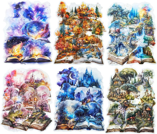 Book World PET Sticker Set, 60PCS Fantasy Scrapbook Stickers for Journaling, DIY Crafts, Planners, and Gift Decoration