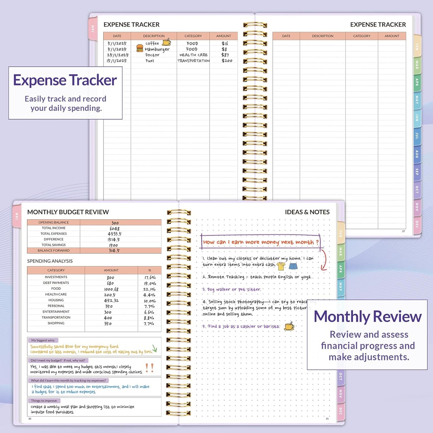 2026 Budget Planner - Monthly Budget Book from JAN 2026 - DEC 2026 with Expense Tracker Notebook, A5 Size (6.4" x 8.3") Bill Organizer & Finance Planner Account Book to Manage Your Finances, Purple