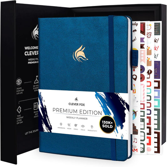 Clever Fox Planner Premium Edition – Undated Luxurious Weekly & Monthly Planner to Increase Productivity and Hit Your Goals – Organizer – Start Anytime, A5, Lasts 1 Year, Mystic Blue (Weekly)