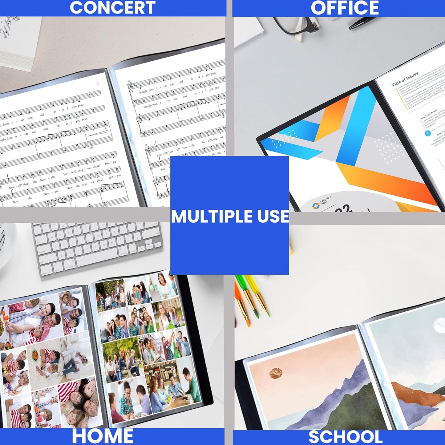 Performore 24-Pocket Presentation Book Folder | 8.5" x 11" Plastic Display Binder with Spill-Proof Clear Sleeves | Archival Acid-Free Portfolio for Certificates, Reports, and Documents (Black)