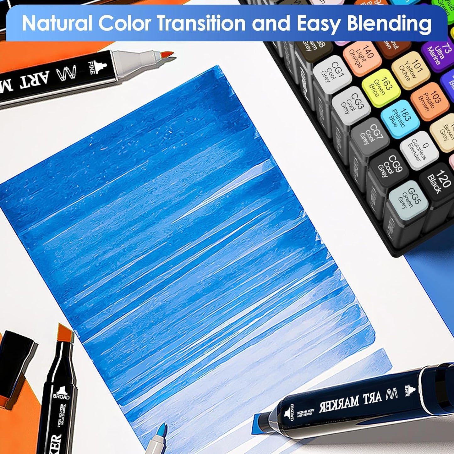 Banral 60 Colors Alcohol Markers Set, Dual Tip Alcohol Based Art Marker for Artists Kids Adult Coloring, Permanent Illustration Sketch Pens for Drawing with Case and Holders