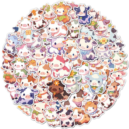 Aowplc Cute Cow Stickers | 50 Pcs Kawaii Rainbow Cow Stickers | Waterproof Vinyl Decals for Water Bottles Laptops