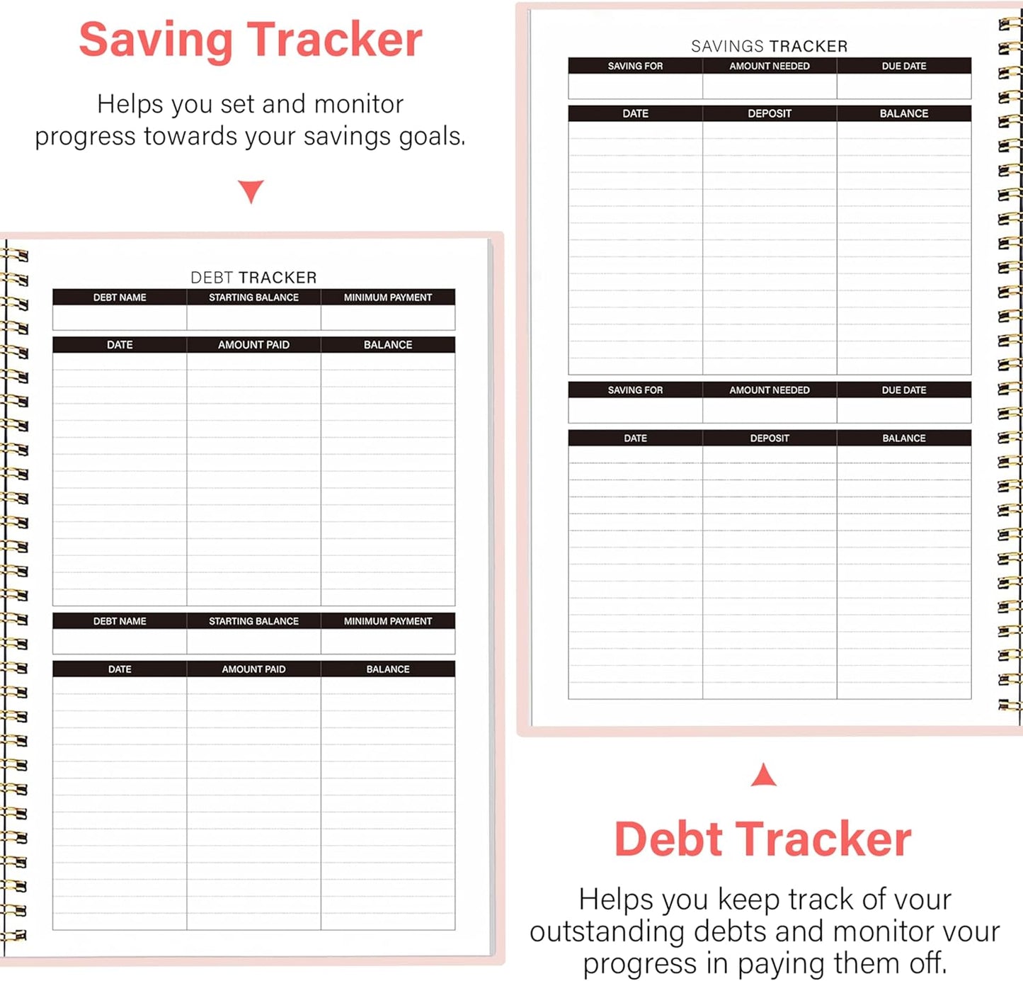 Budget Planner A5 Monthly Financial Organizer Planner with Expense Budget Book Expense Tracker Notebook Accounting Book to Manage Your Money Effectively, Start Anytime, 1 Year Use, Pink