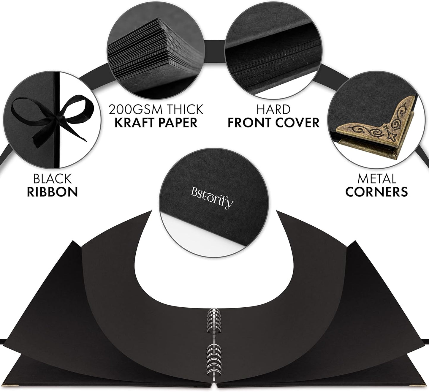 Bstorify Large Scrapbook Photo Albums 50 Pages (11 x 8.5 inch) Black Thick Kraft Paper, Memory Book - Ideal for Your Scrapbooking, Art & Craft Projects