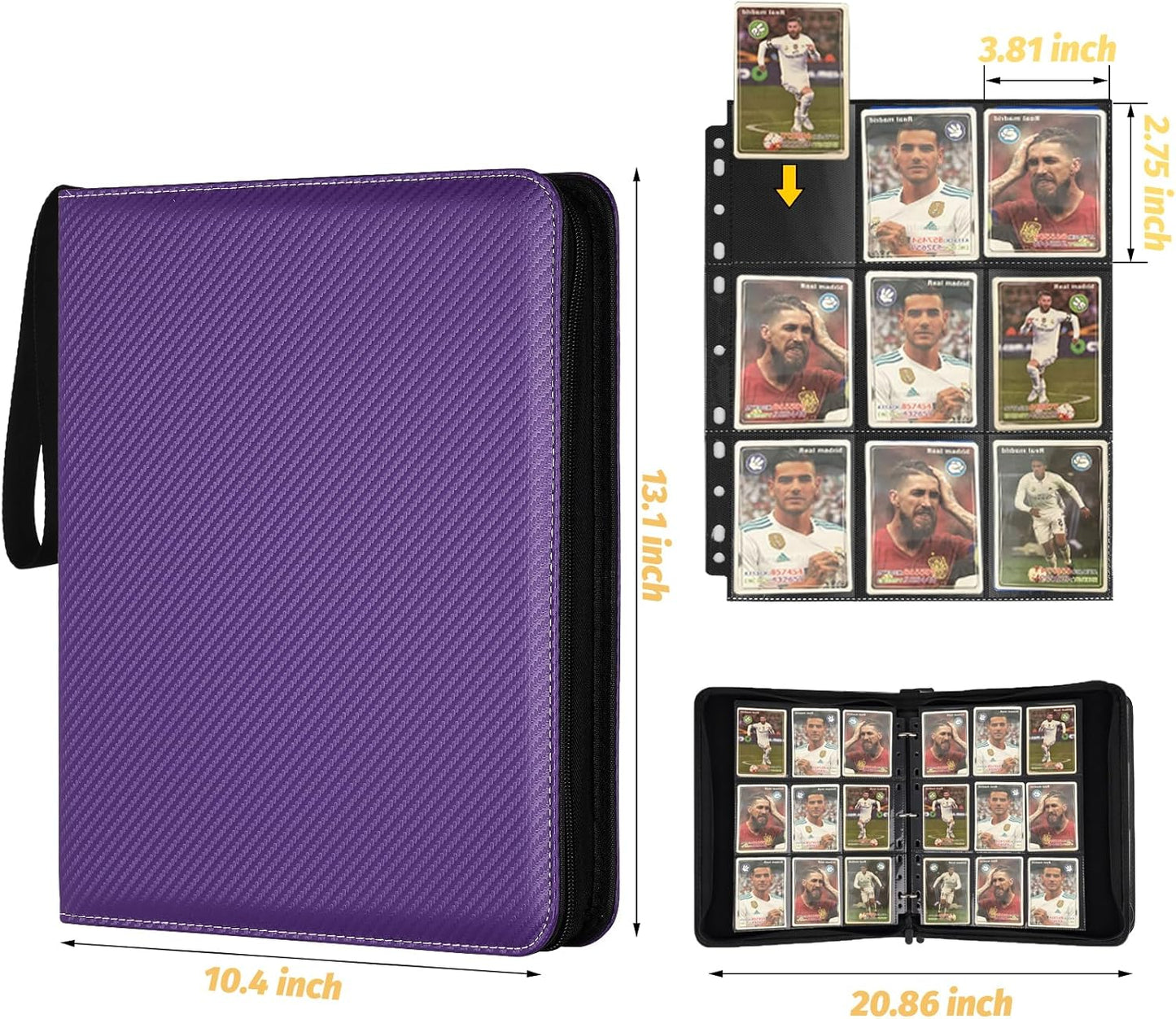 9 Pocket Card Binder, Premium Zip Trading Card Binder, 720 Double Sided Pocket PU Card Collection Binder, Collector Card Album, Card Folder for MTG, TCG, Sports Cards, Game Cards (purple)