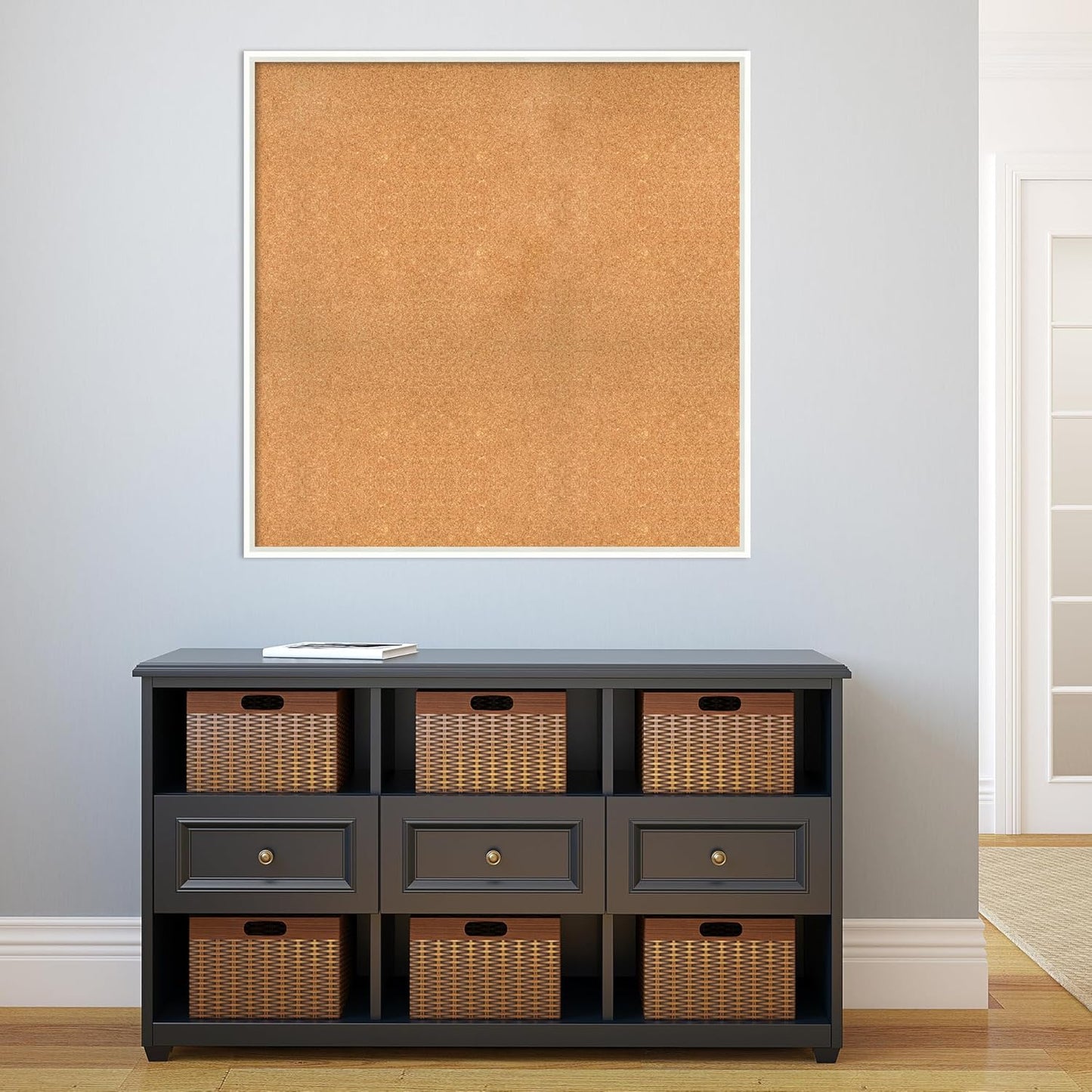 Amanti Art Natural Cork Board for Wall, 37x37 Vision Board with White Frame, Oversize Corkboard Office Decor for Home Organization, Modern Corkboard Pinboard to Display Items for Home Organization in