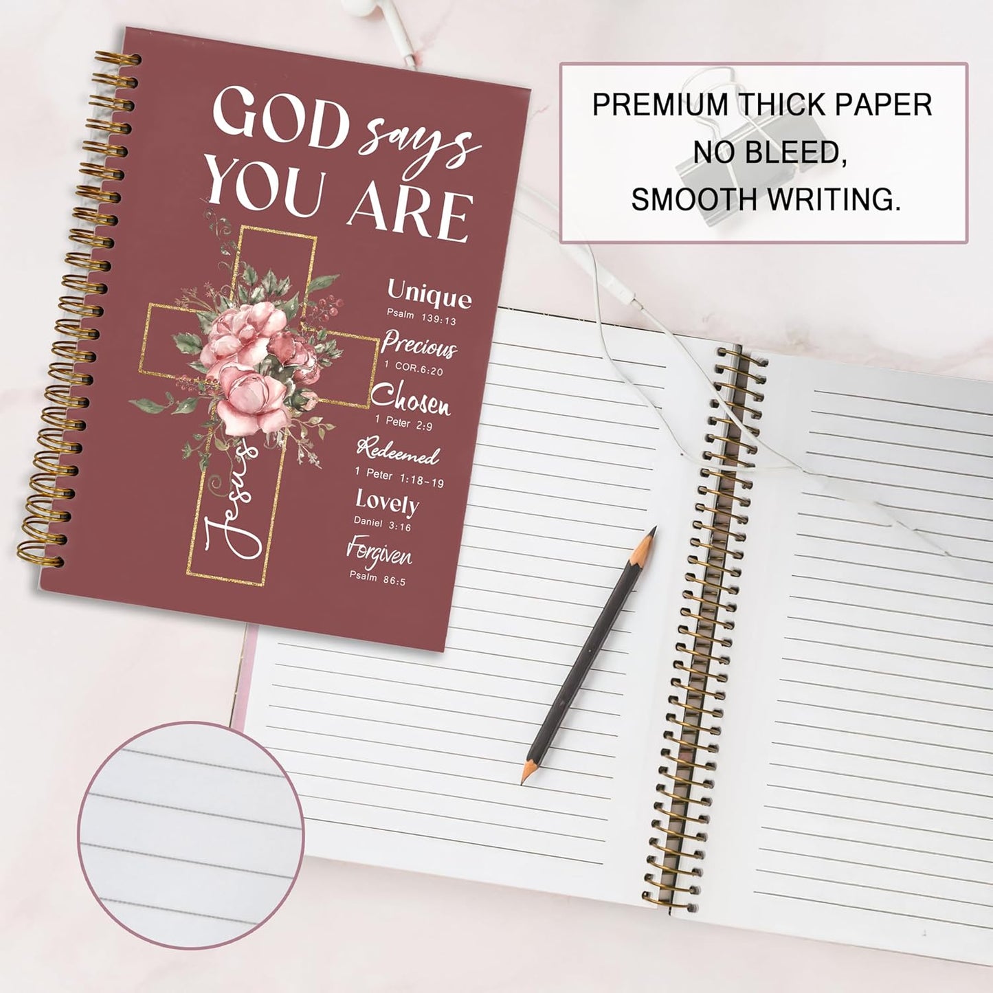 Bible Notebook, A5 Spiral Christian Journal with Floral Pink Butterfly Notebook, Bible Verse-God Says You Are, Inspirational Notebooks for Women, Bible Study, Gift for Birthday Christmas