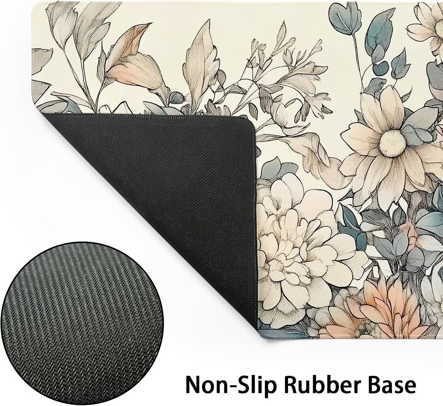 Japanese Aesthetic Floral Gaming Mouse Pad XXL Vintage Orange White Flowers Extended Large Mat Mousepad Desk Pad Non-Slip Rubber Base Stitched Edge Keyboard Pad Playmat for Computer,35.4×15.7 Inch