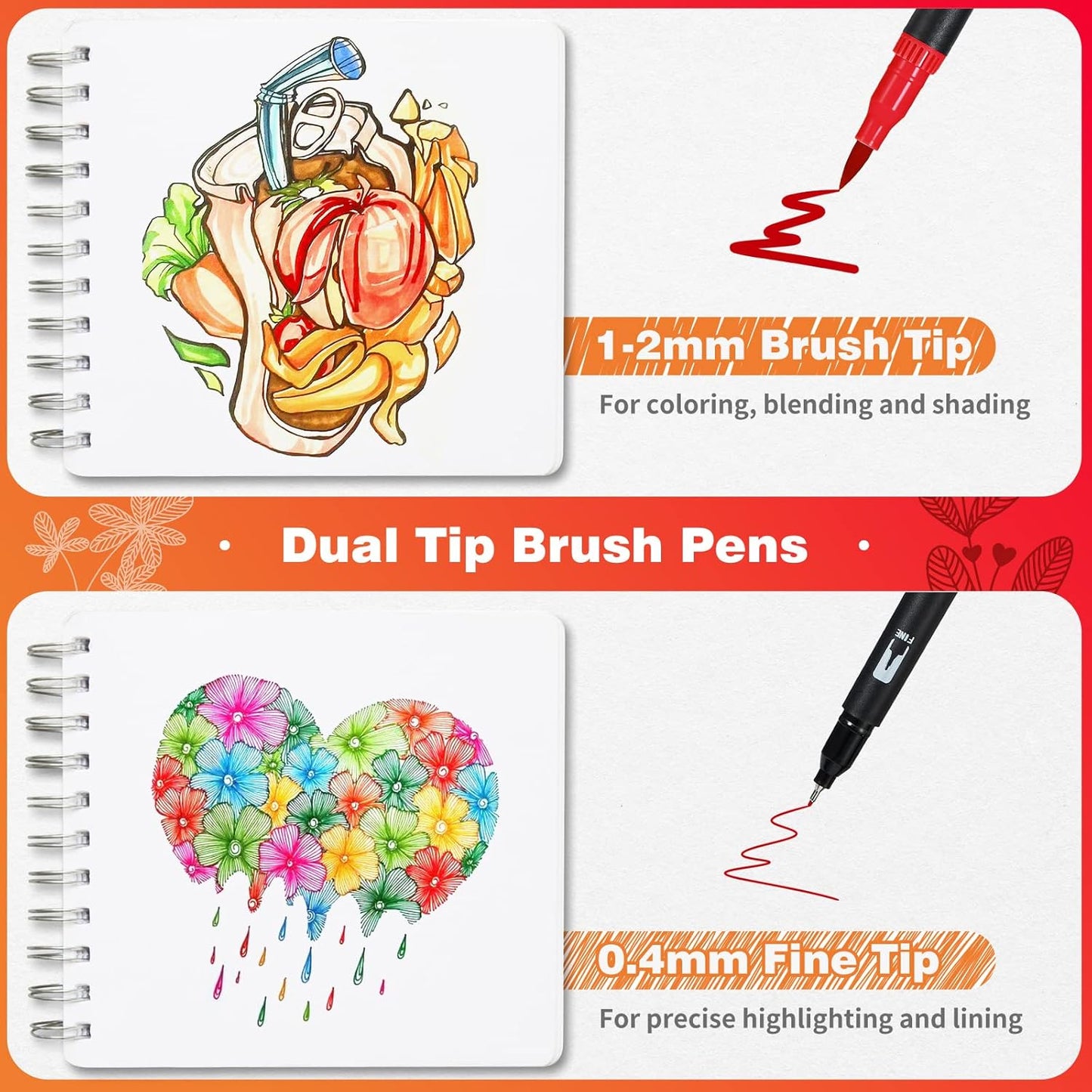 Colored Markers for Adult Coloring Books, Dual Tip Brush Pens with 100 Watercolor Fine Tip Markers and Brush pens for Kids Drawing Calligraphy