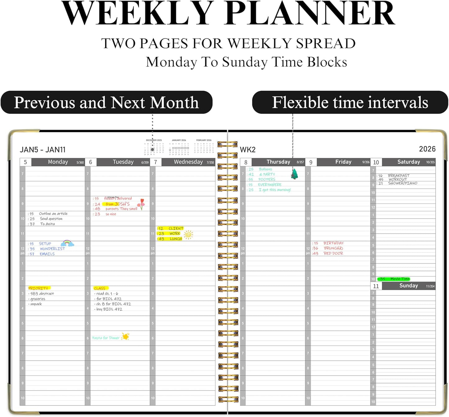 Appointment Planner 2025-2026 - Daily Hourly Schedule Planner from 7am - 10 pm, Weekly & Monthly Hourly Appointment Calendar from July 2025 - June 2026, 9" x 11"- Black