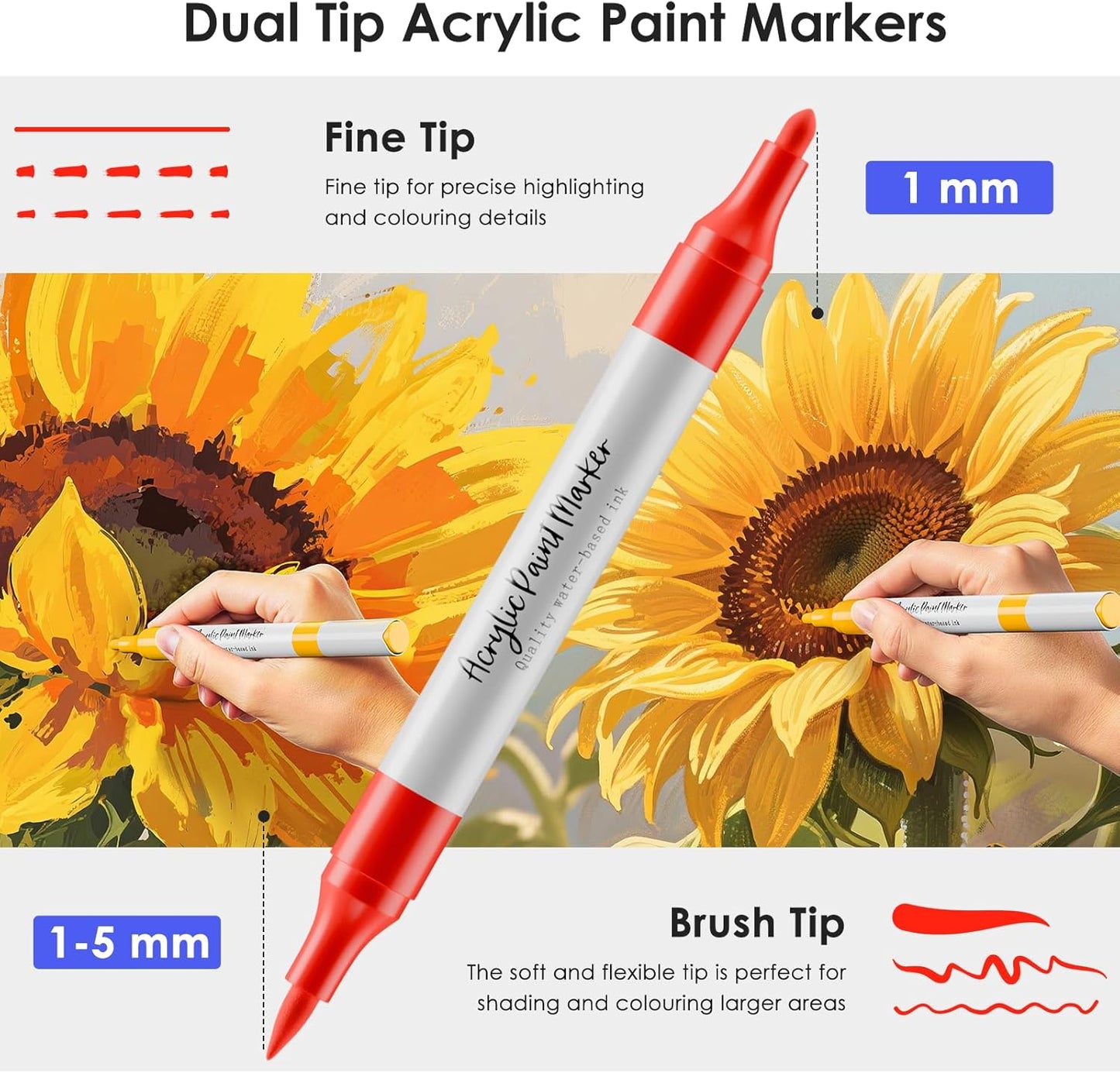 80 Colors Dual Tip Acrylic Paint Markers, Fabric Markers, Brush Tip Permanent Acrylic Paint Pens for Wood, Glass, Rocks, Paper, Coloring book,Ceramic,Canvas DIY Crafts for Adults,Kids and Art Supplies