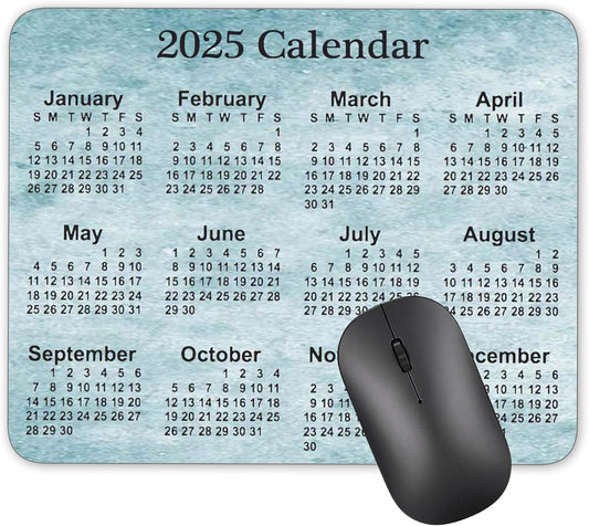 Calendar Mouse pad,2025 Calendar Old Light Blue Background Natural Rubber Quality Creative Gaming Mouse Pad Rectangle Mouse Personalized Desk Mouse Pad 9.5 inch x 7.9 inch