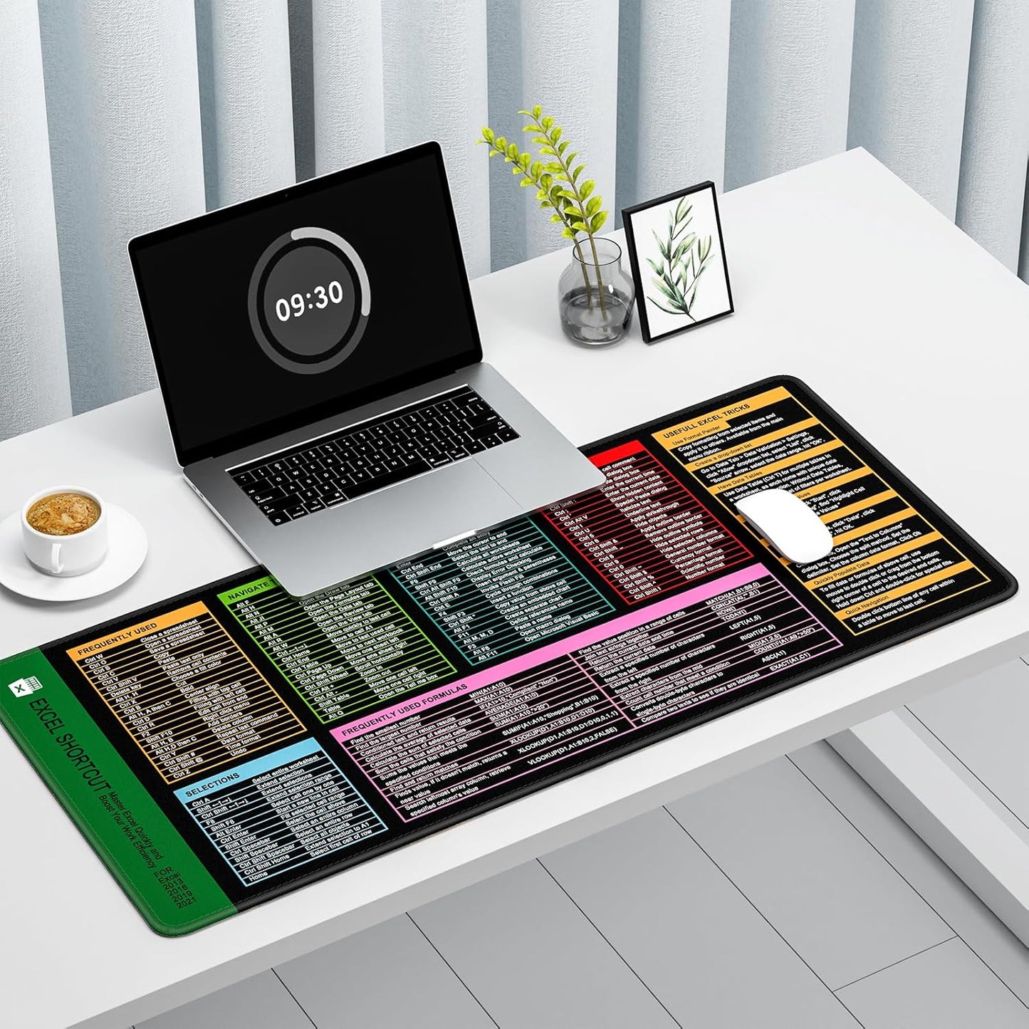 Auhoahsil Large Mouse Pad, XXL Gaming Mousepad, Desk Mat for Desktop, Thick Rubber, Big & Long Size, Stitched Edges, Full Desk Pad for Laptop & Computer, Extended 35.4 x 15.7 in, 01-Excel Shortcut