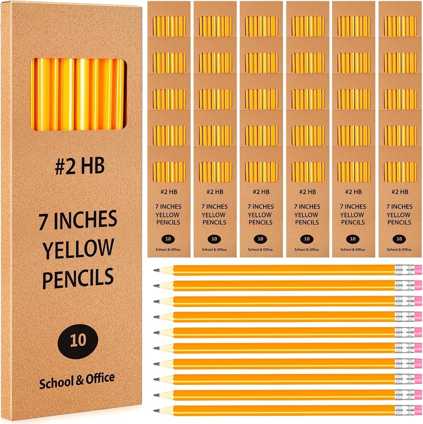 Geyoga 30 Packs of 300 Count #2 Pre Sharpened Pencils Bulk Woodcased for Classroom #2 HB Triangle Shape Pencils with Top Erasers for Teacher Office Back to School Supply(Yellow Color)