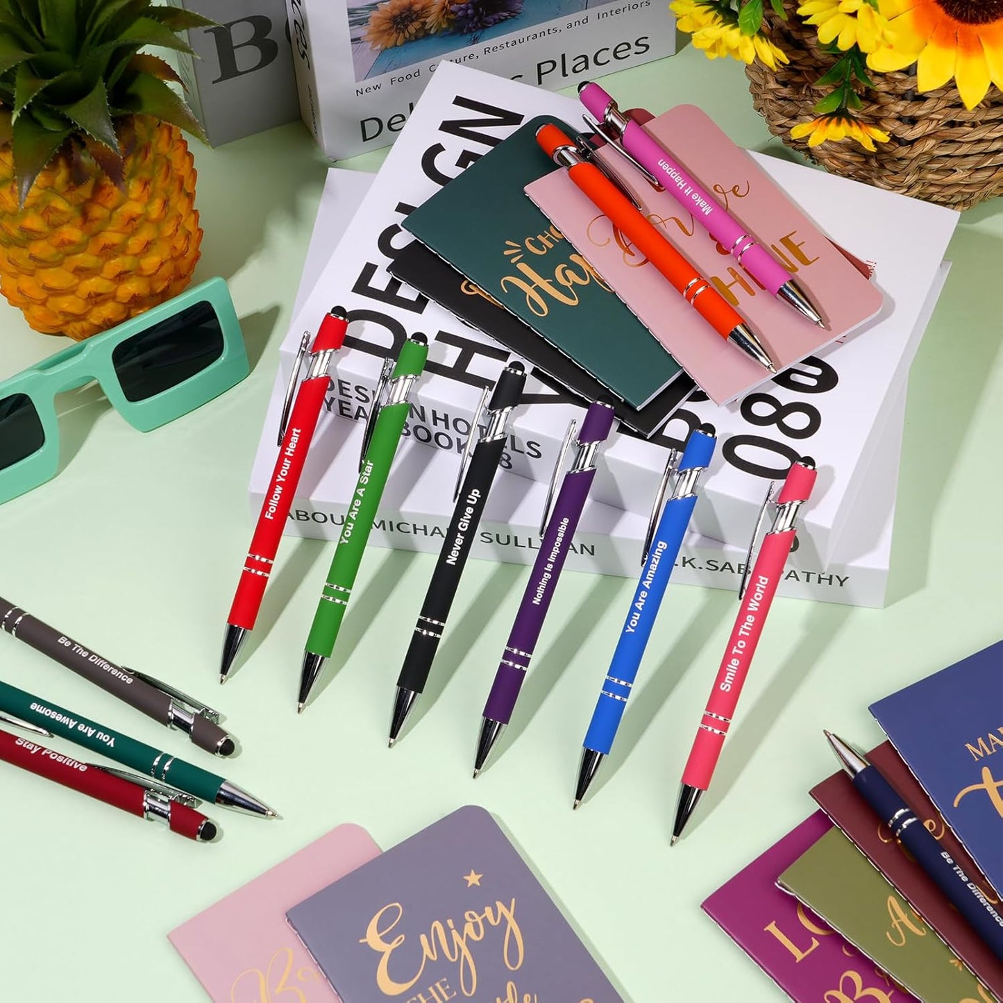 48 Pcs Bulk Motivational Pens Inspirational Notepads Set, Small Pocket Motivational Quote Notebooks and Ballpoint Pens, Mini Journals Gift Set for Kids Students Teachers School Office Prizes Supplies