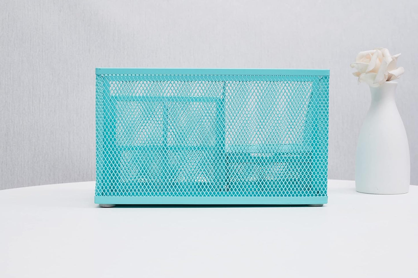 Annova Mesh Desk Organizer Office with 7 Compartments + Drawer/Desk Tidy Candy/Pen Holder/Multifunctional Organizer (Turquoise)