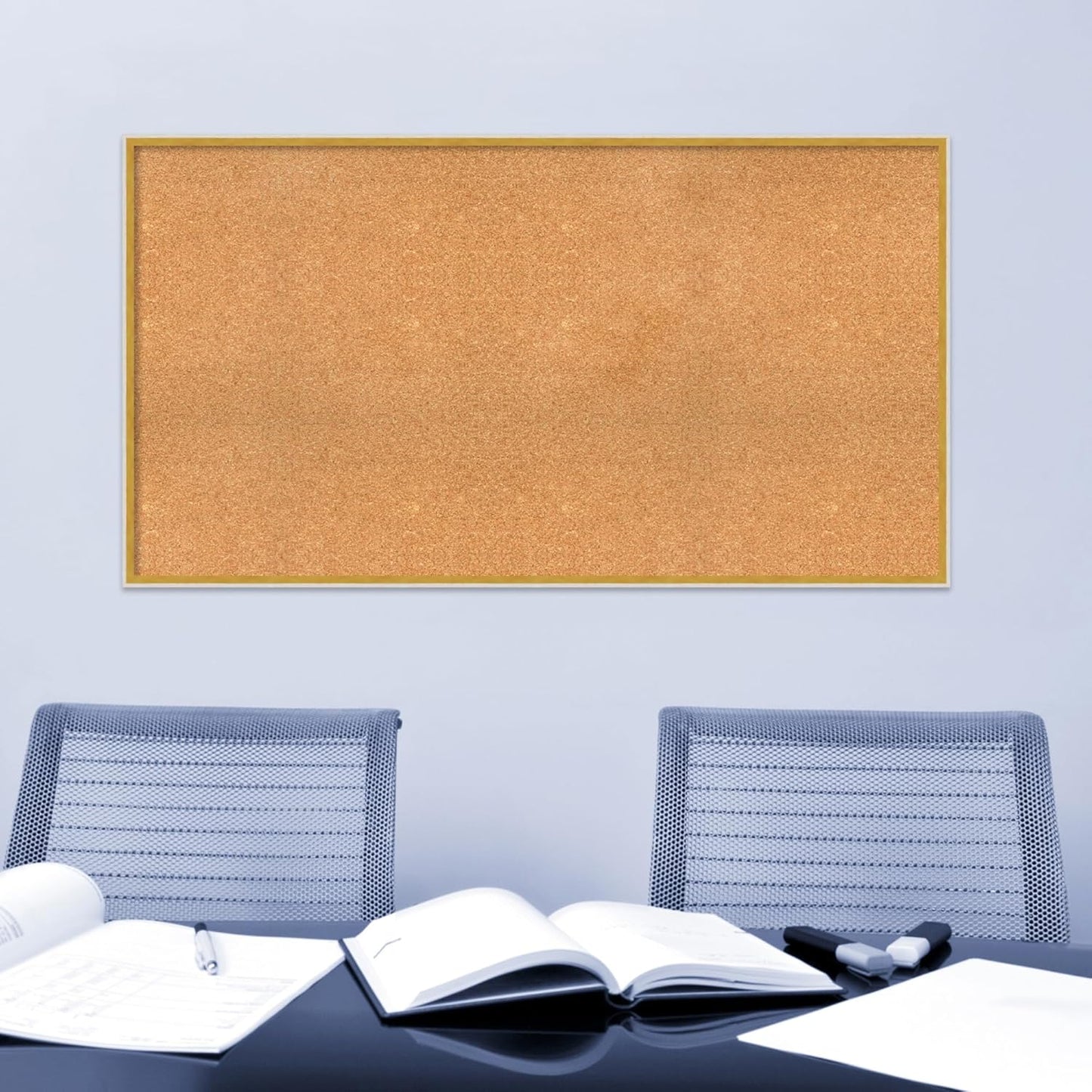 Amanti Art Natural Cork Board for Wall, 29x53 Vision Board with White Frame, Oversize Corkboard Office Decor for Home Organization, Modern Corkboard Pinboard to Display Items for Home Organization in
