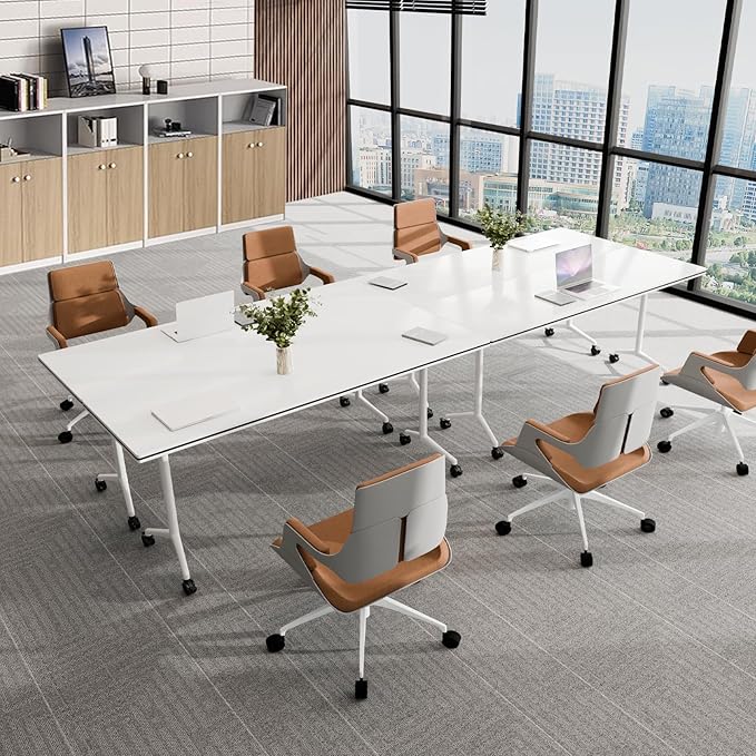 Conference Table, Folding Conference Tables for 2-20 People, Modern Conference Room Table with Wheels, Super Sturdy Large Rectangle Mobile Meeting Seminar Tables for Office (4PCS 70.8in)