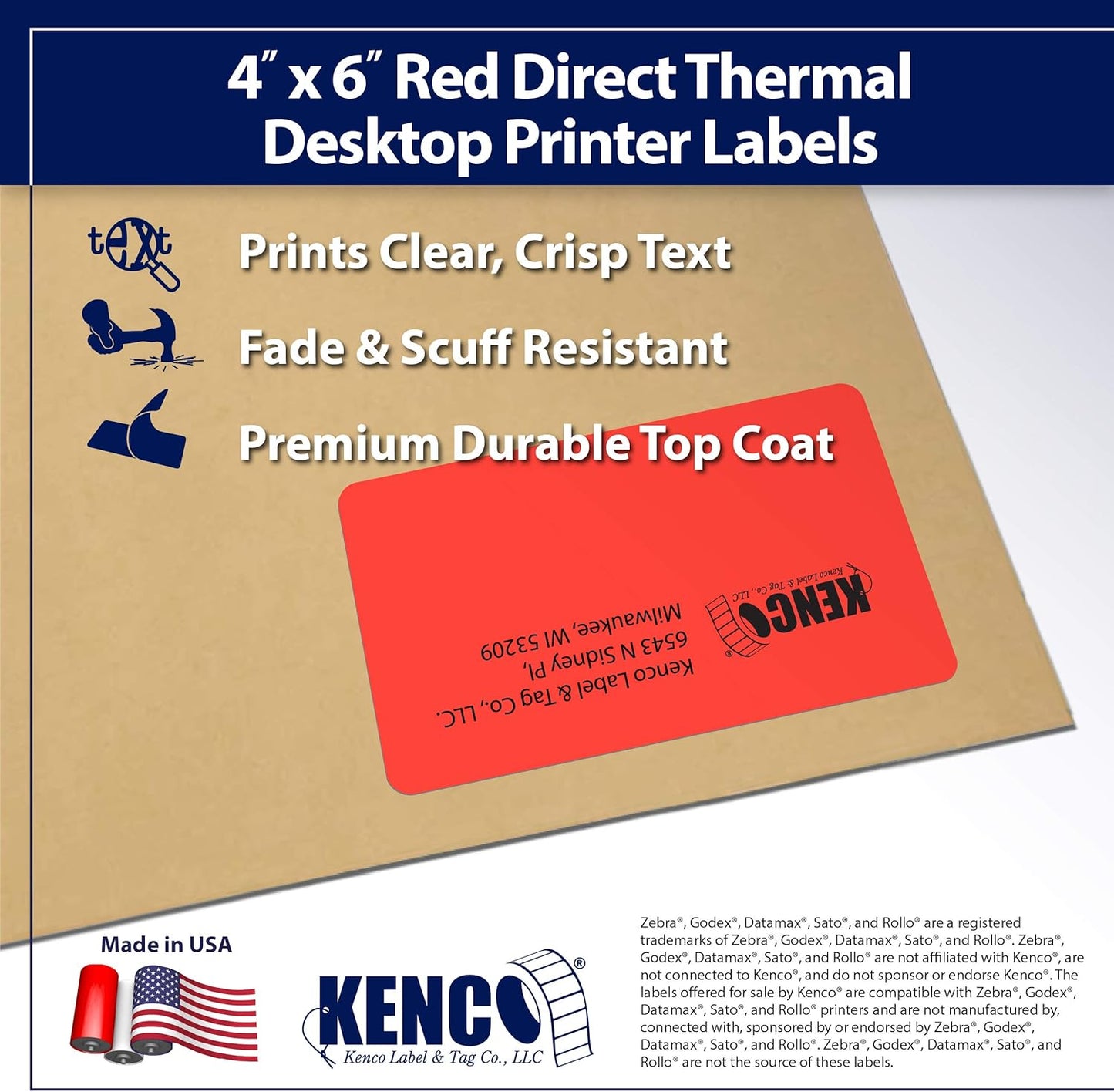 4" X 6" Direct Thermal Perforated Stickers Labels for Shipping Labels, Inventory, and Color Coding - Compatible with Zebra, Rollo, Godex and More (Red, 1 Roll)