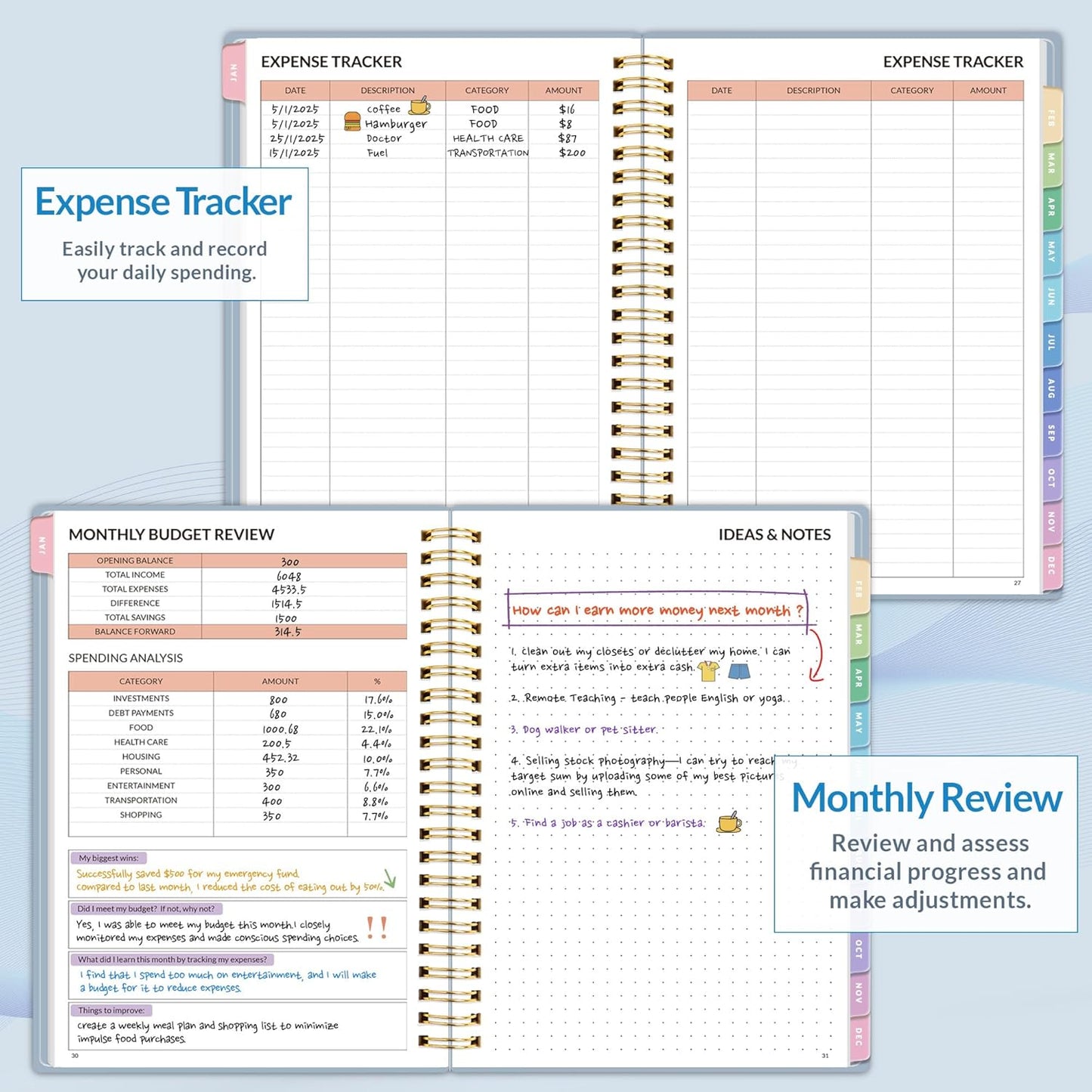 2026 Budget Planner - Monthly Budget Book from JAN 2026 - DEC 2026 with Expense Tracker Notebook, A5 Size (6.4" x 8.3") Bill Organizer & Finance Planner Account Book to Manage Your Finances, Blue