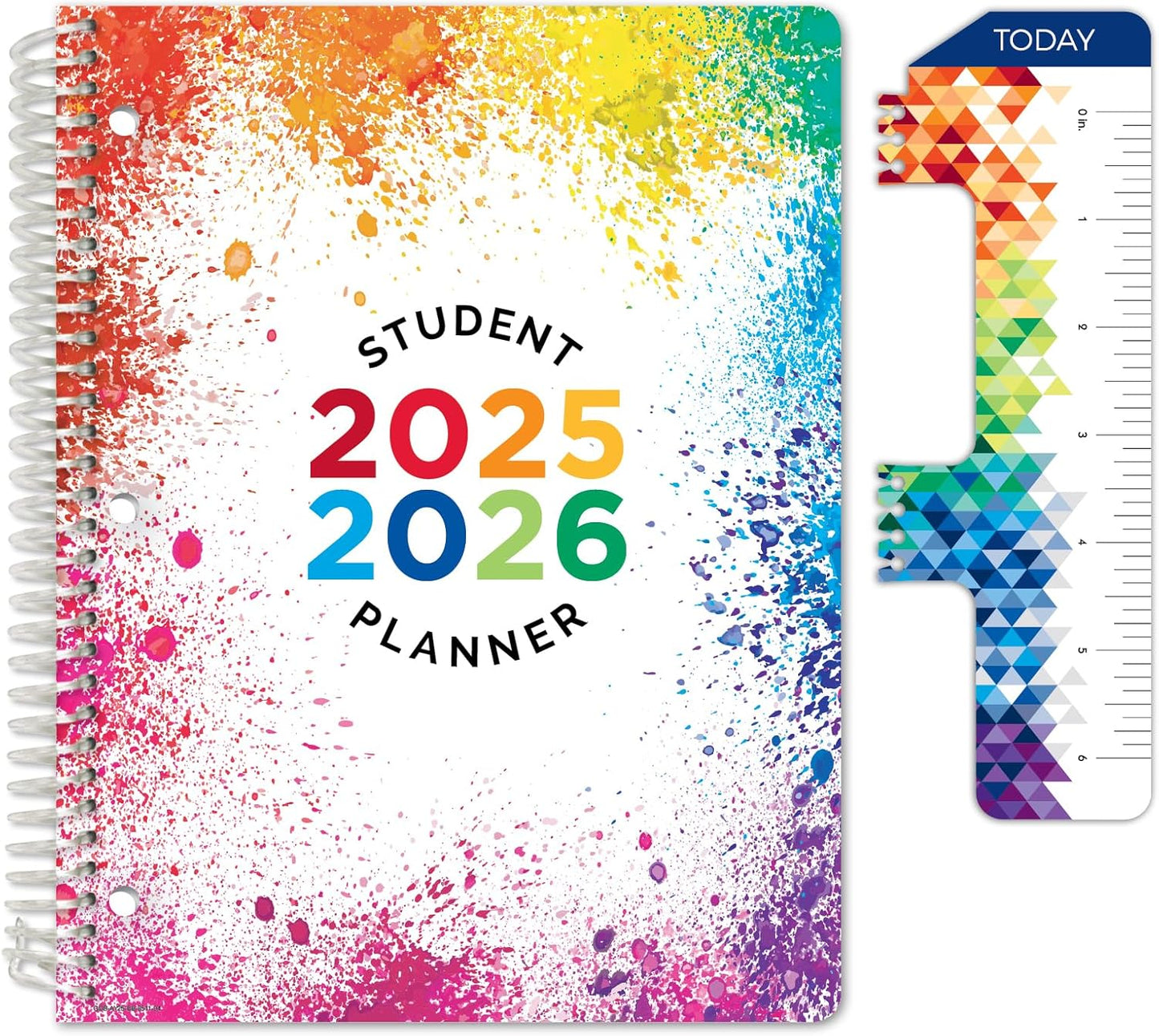 Global Datebooks 2025-2026 Elementary Student Planner 8.5x11 - Dated Weekly & Monthly Academic Planner (Large) with Ruler/Bookmark & Stickers, Ideal for Homework, Block Style, Paint Splatter