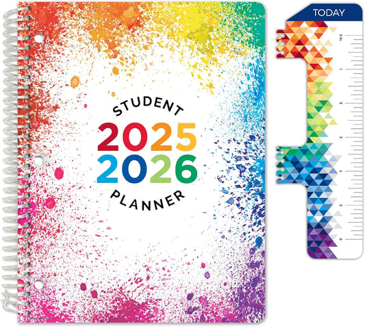 Global Datebooks 2025-2026 Elementary Student Planner 8.5x11 - Dated Weekly & Monthly Academic Planner (Large) with Ruler/Bookmark & Stickers, Ideal for Homework, Block Style, Paint Splatter