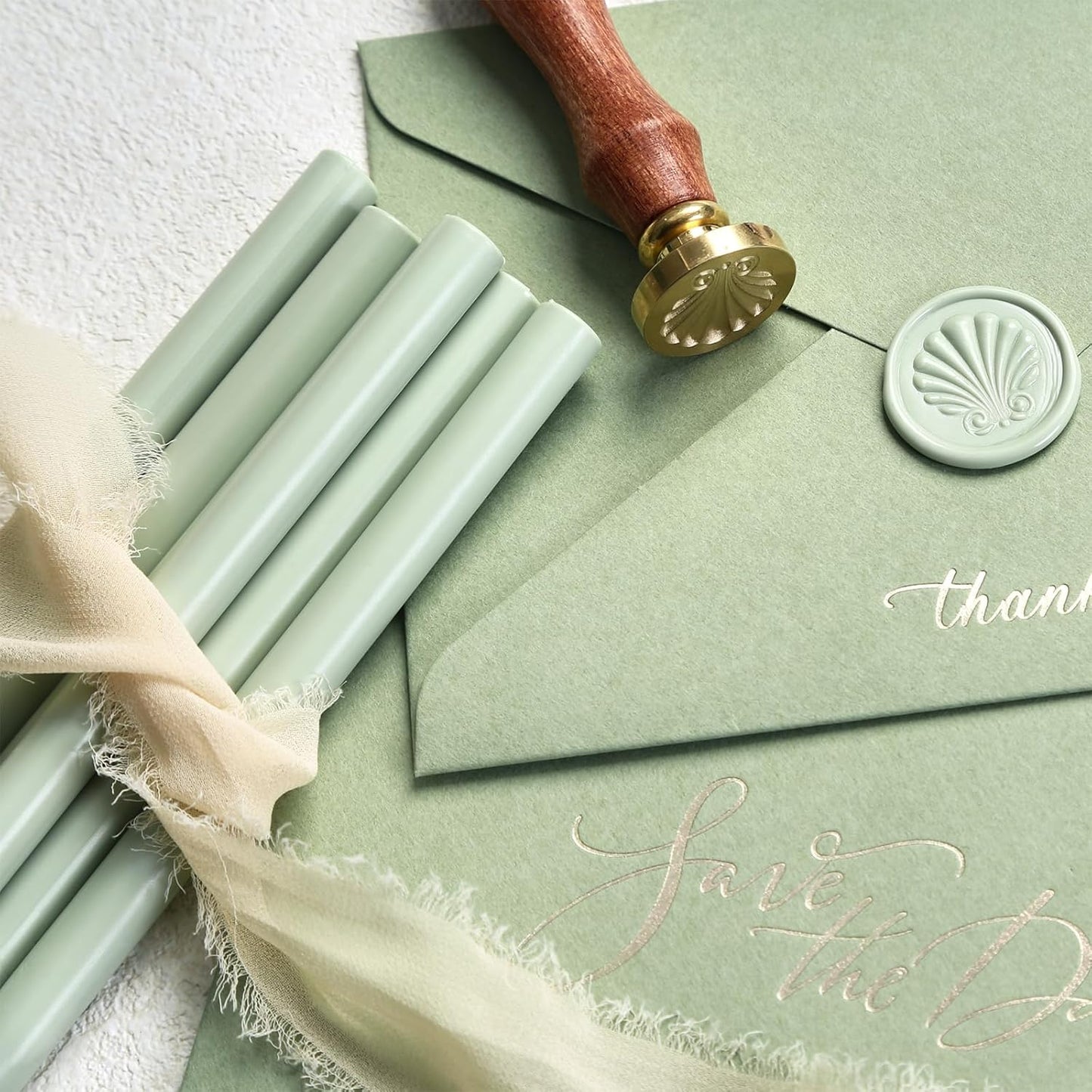 UNIQOOO Mailable Glue Gun Sealing Wax Sticks for Wax Seal Stamp - Sage Green, Great for Wedding Invitations, Cards Envelopes, Snail Mails, Wine Packages, Gift Ideas, Pack of 8