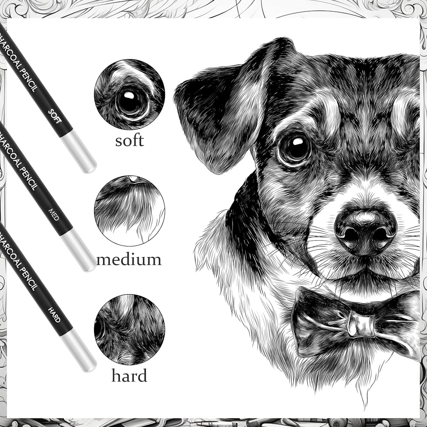 Geyoga 36 Pcs Professional Charcoal Pencils Soft, Medium and Hard for Drawing Charcoal Pencils for Sketching Shading Drawing Blending Portrait(Black, Hard)