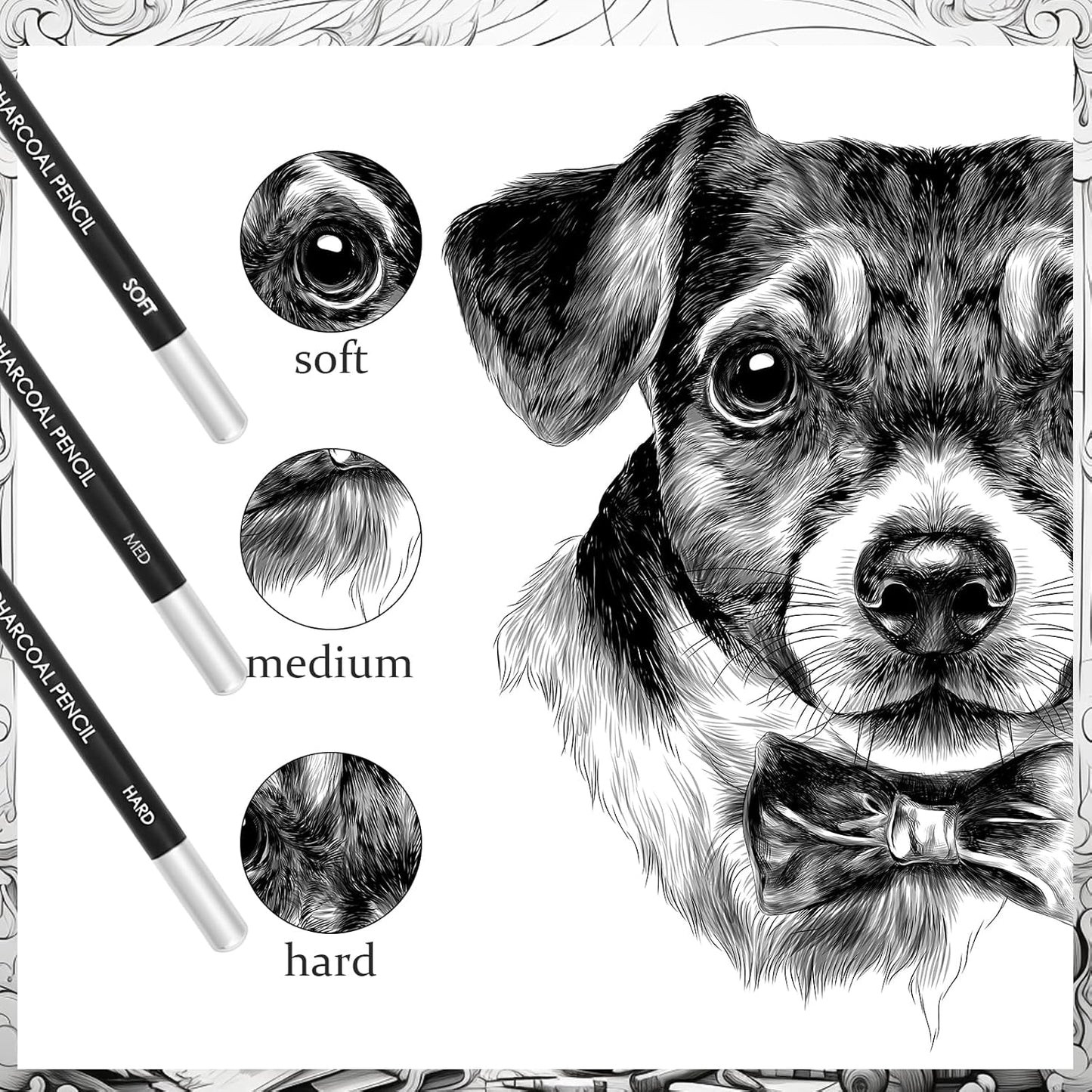 Geyoga 36 Pcs Professional Charcoal Pencils Soft, Medium and Hard for Drawing Charcoal Pencils for Sketching Shading Drawing Blending Portrait(Black, Soft)