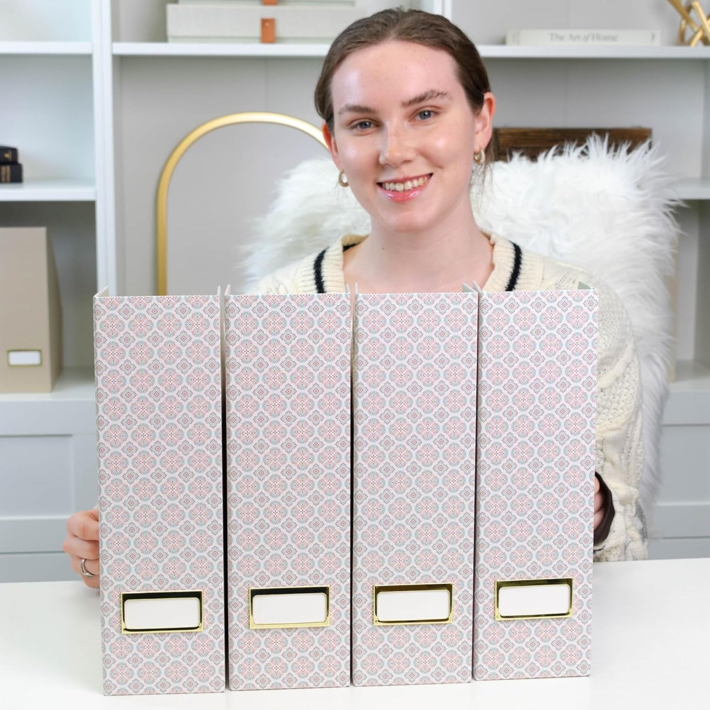 BLU MONACO Foldable Magazine File Holder Set of 4 with Moroccan Tile Design – Decorative Cardboard Magazine Organizer for Home, Office & Dorm Room – Stylish Magazine Storage Solution