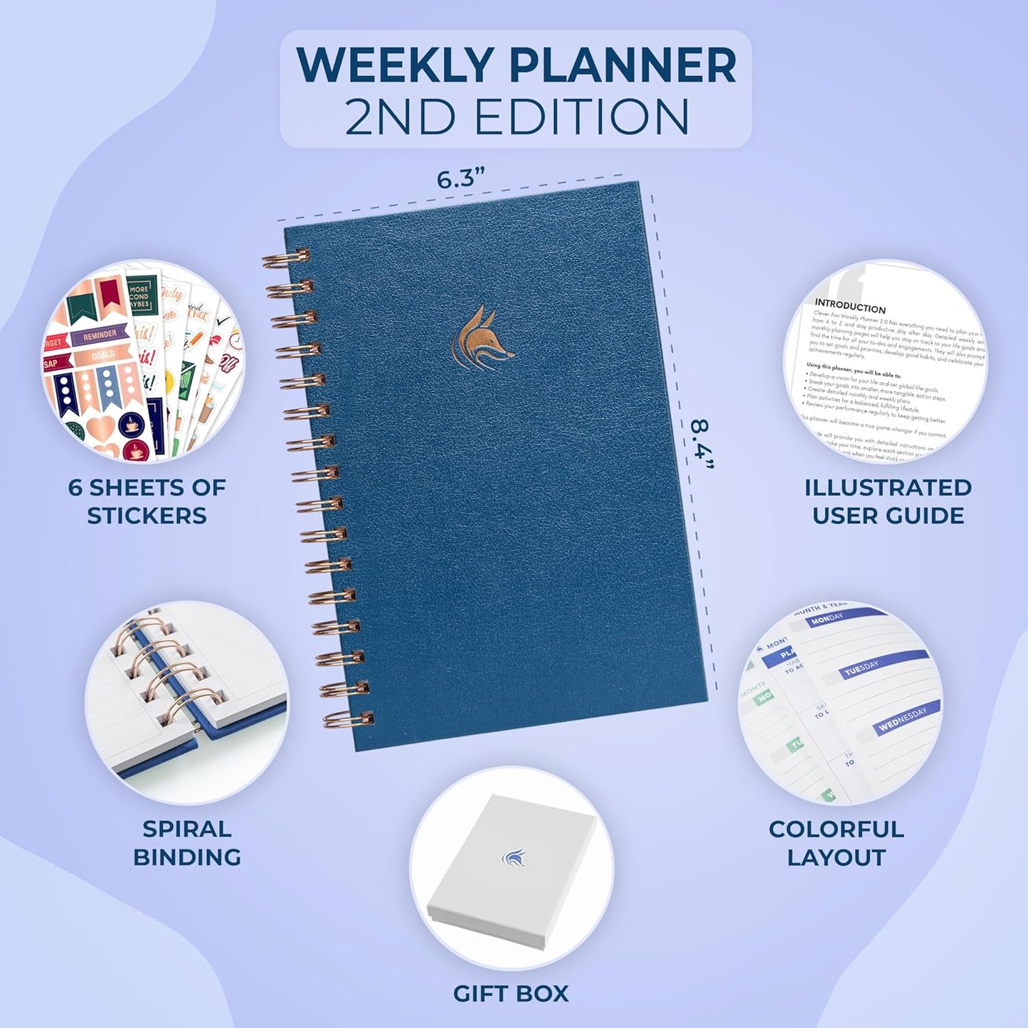 Clever Fox Planner 2nd Edition Spiral – Colorful Weekly & Monthly Goal Planner, Time Management & Productivity Organizer, Undated (Mystic Blue)