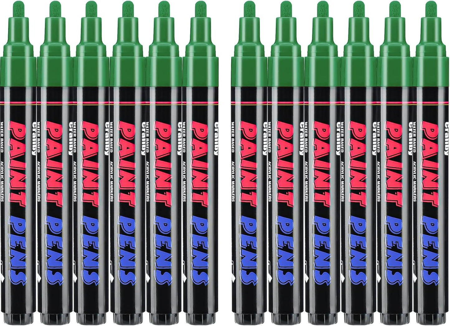 Green Paint Pens Paint Markers - 12 Pack Permanent Quick Dry Waterproof Marker Pens for Rocks Wood Fabric Plastic Canvas Glass Mugs Metal Tire Stone