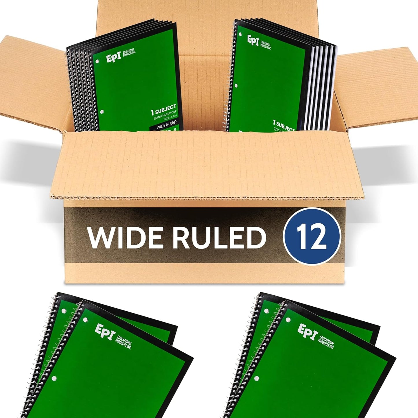 EPI Spiral Notebook | Wide - 70 Sheets, Durable Spiral Binding | 10.5 x 8 in | Classroom Supplies | School, Office, Note Taking, Journaling - 12 Pack
