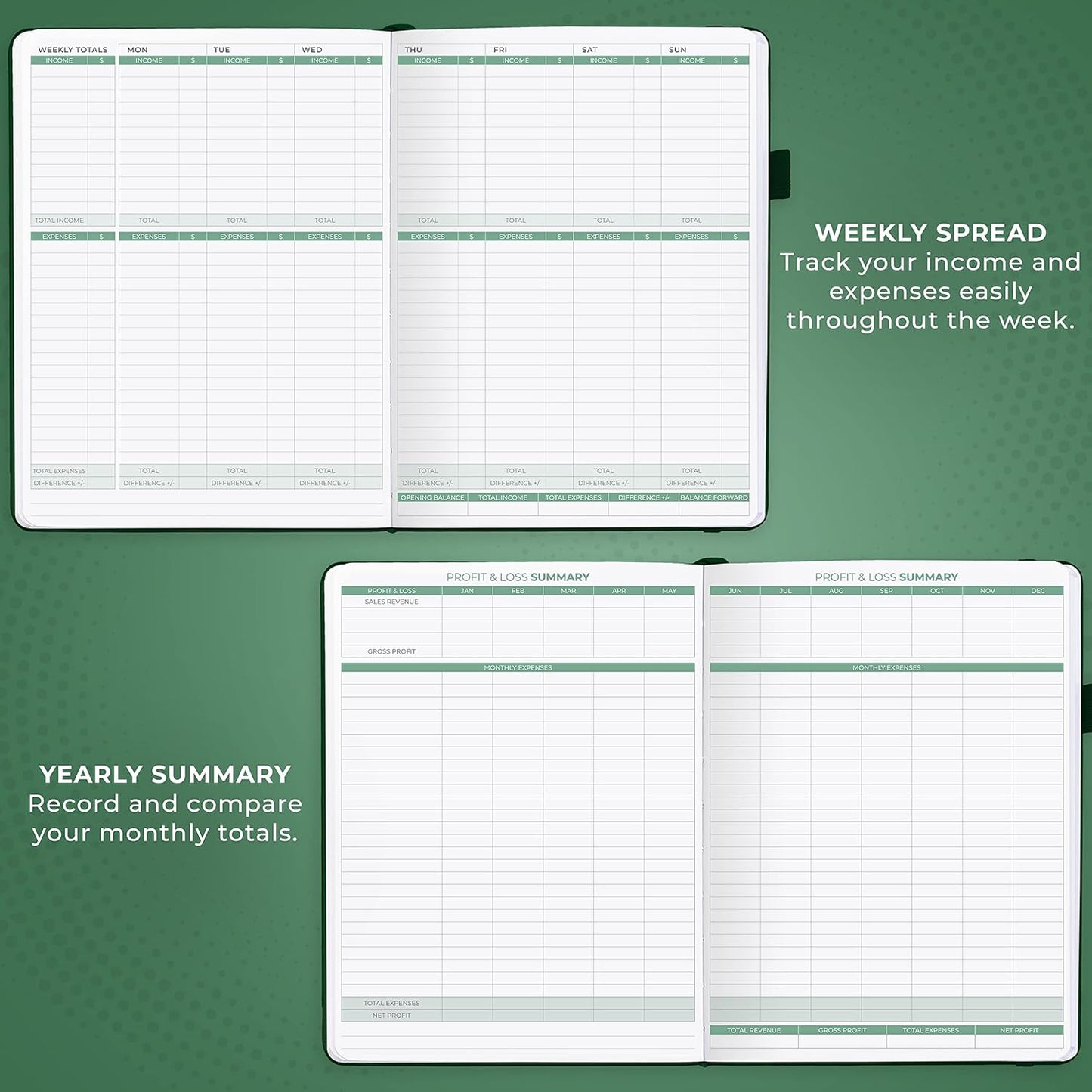 Clever Fox Income & Expense Tracker Large – Accounting & Bookkeeping Ledger Book for Small Business – 2-Year Record Notebook, A4 (Dark Green)