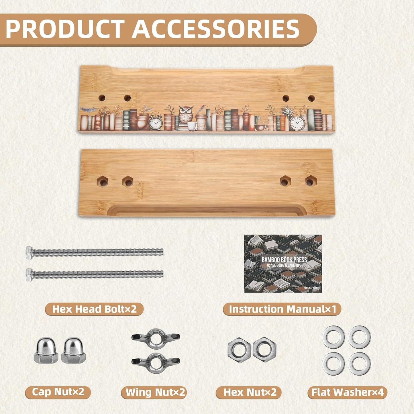 OopsifyMe Bamboo Book Press for Bookbinding, Paper Press, DIY Crafts - 11.8x3.1, Multiple Hole Positions for Various Spine Sizes, Streamlined Edge for Glue and Grip, Book Binding Kits.