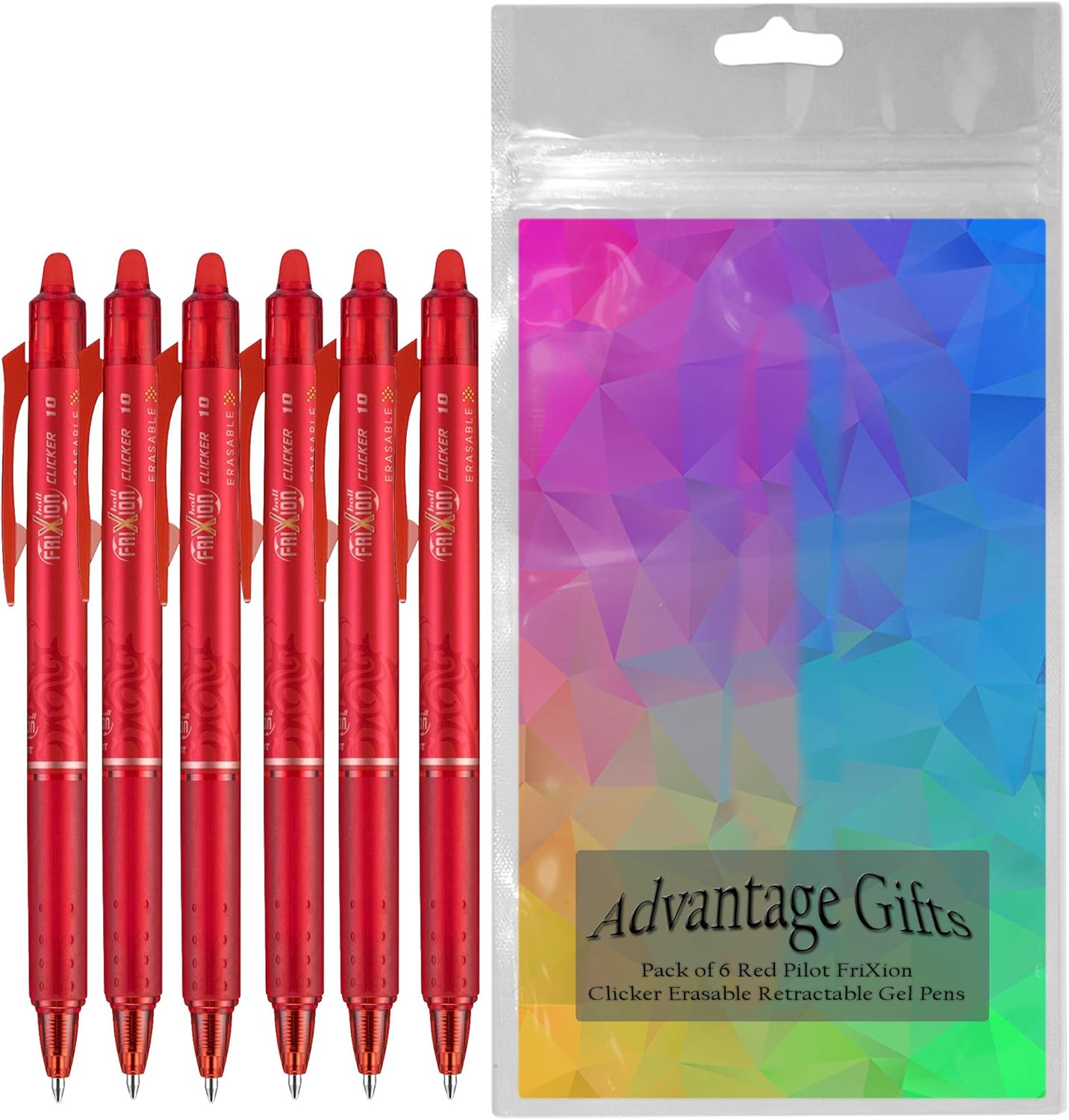 FriXion Clicker Retractable Erasable Gel Pen, Red, Bold Point, 6-pk; Bundle with Plastic Reusable Pouch