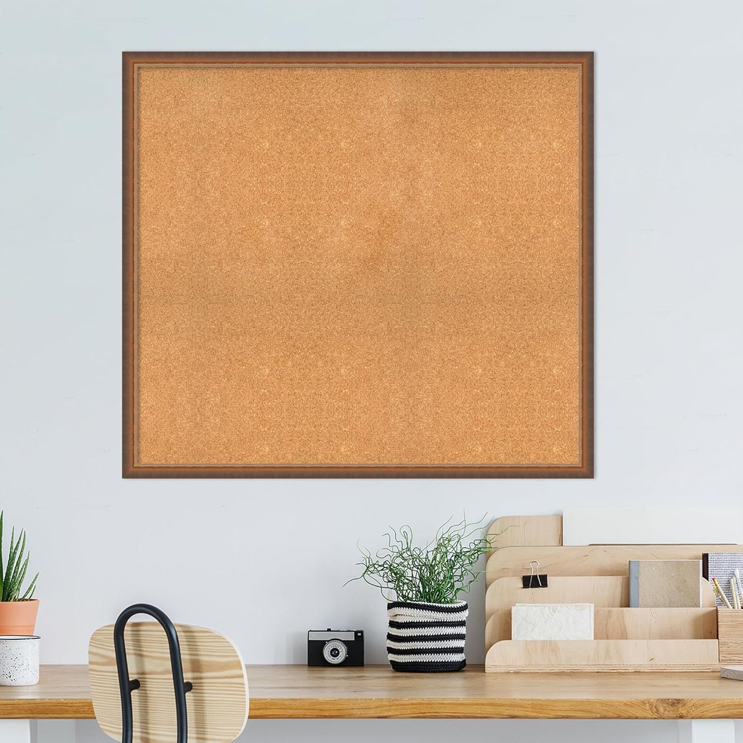 Amanti Art Natural Cork Board for Wall, 38x42 Vision Board with Bronze Frame, Oversize Corkboard Office Decor for Home Organization, Modern Corkboard Pinboard to Display Items for Home Organization