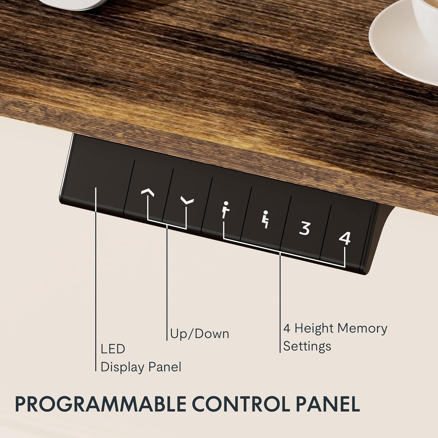 FLEXISPOT EN1 Whole-Piece Standing Desk, 48x30 Electric Sit Stand Desk for Home Office (Black Frame + Rustic Top, 2 Packages)