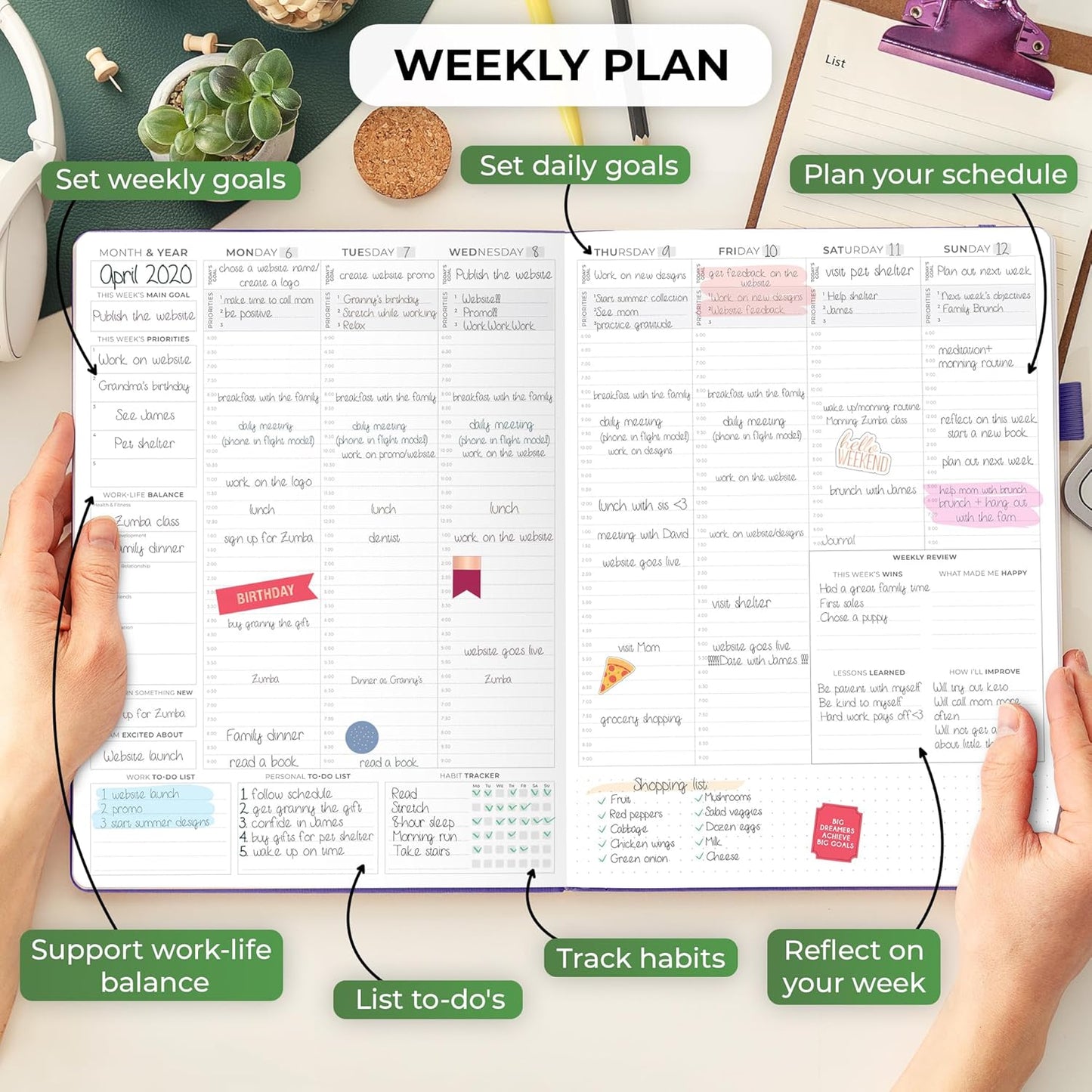 Clever Fox Planner PRO Schedule – Undated Weekly & Monthly Life Planner with Time Slots, Appointment Book & Daily Organizer, A4 (Purple)