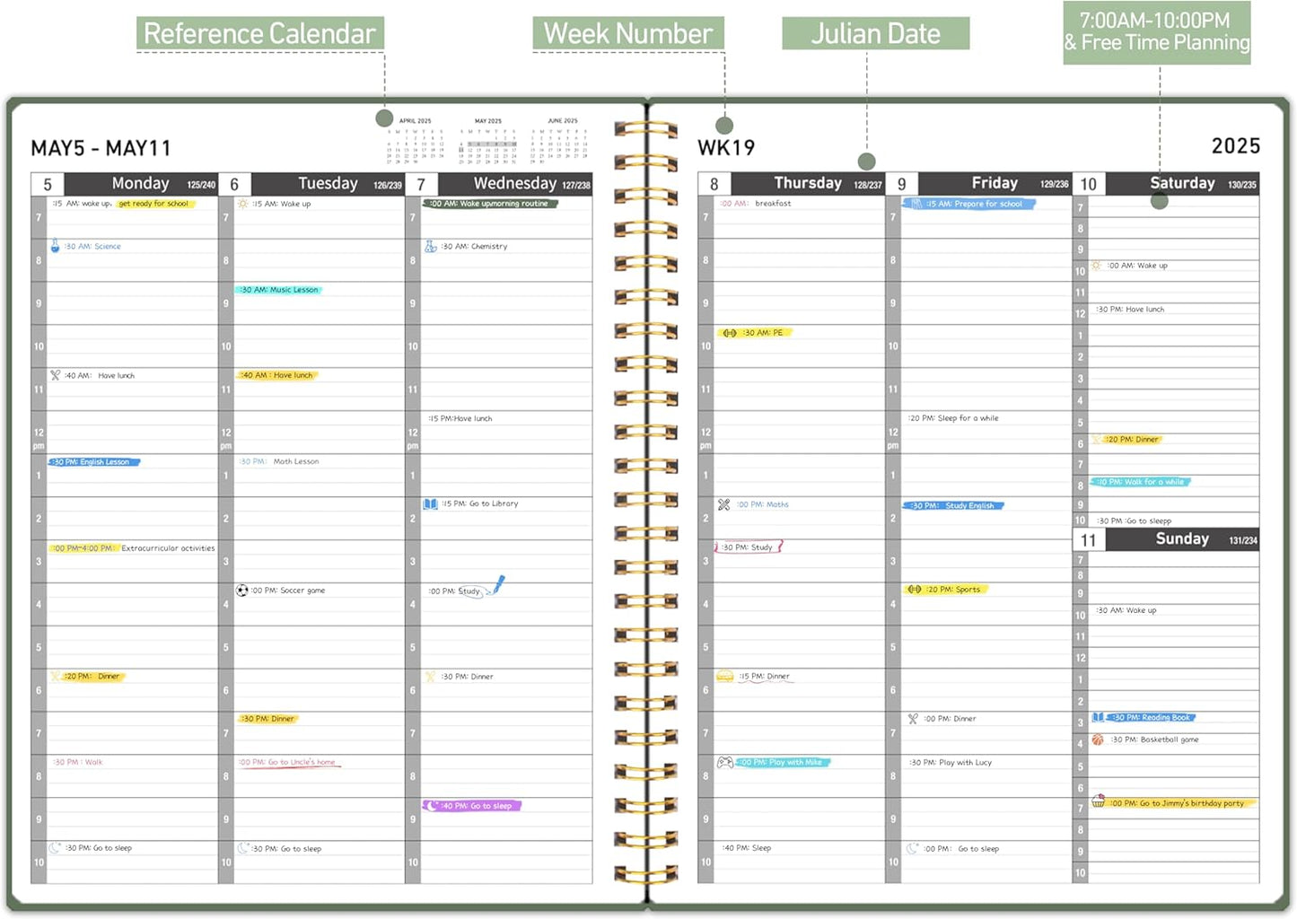 Appointment Planner 2025 - Daily Hourly Schedule Planner from 7am - 10 pm, Weekly & Monthly Hourly Appointment Book Calendar from Jan 2025 - Dec 2025, 9" x 11"-Green