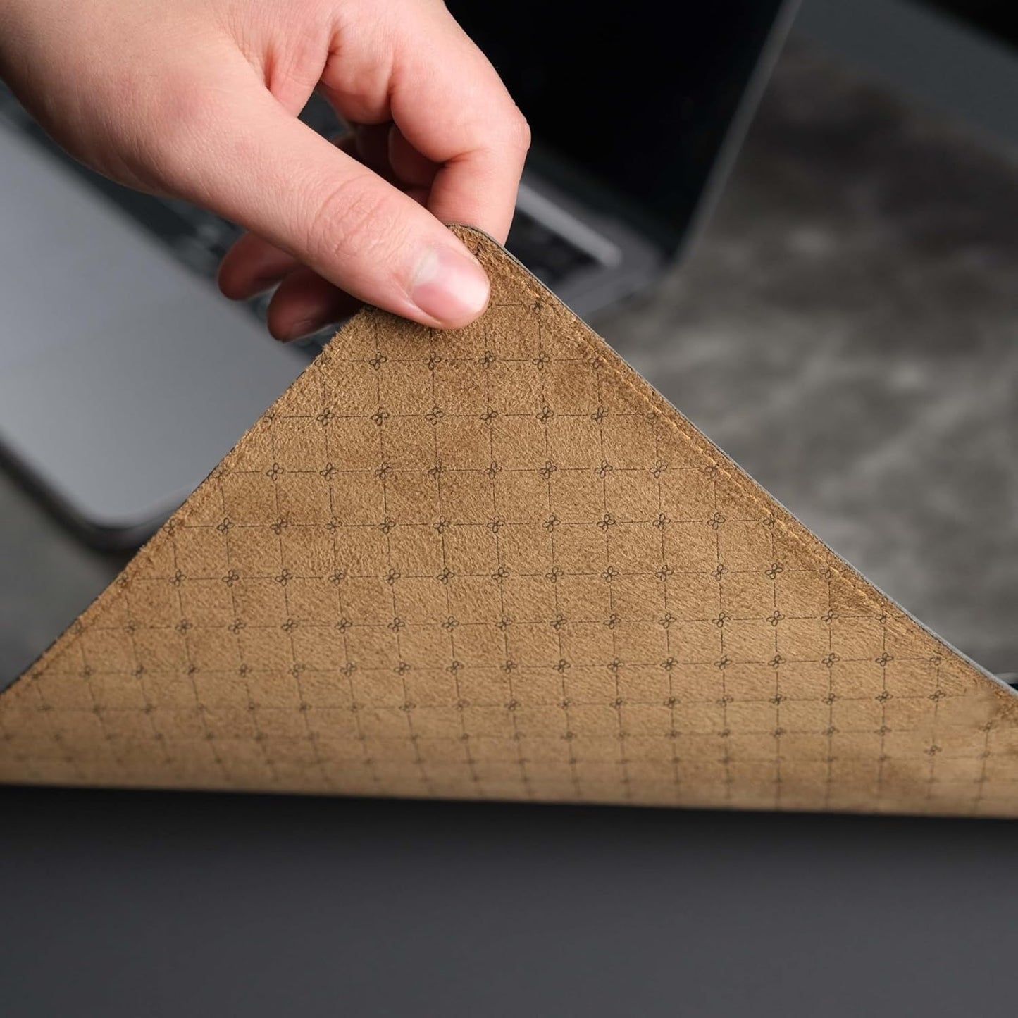 Jersey Genuine Calfskin Leather Desk Pad, Office Desk Mat with Non-Slip Bottom, Smooth Surface for Mouse & Keyboard, Desk Protector (36x19 inches) (Grey)