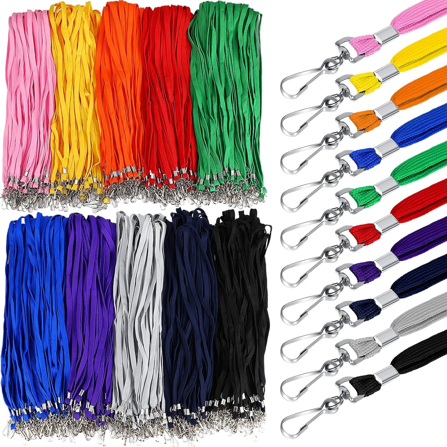 500 Pack Bulk Lanyards for ID Name Badges Holder Flat Lanyards with Hook Clip Swivel for Office School Accessories (Multi Colors)