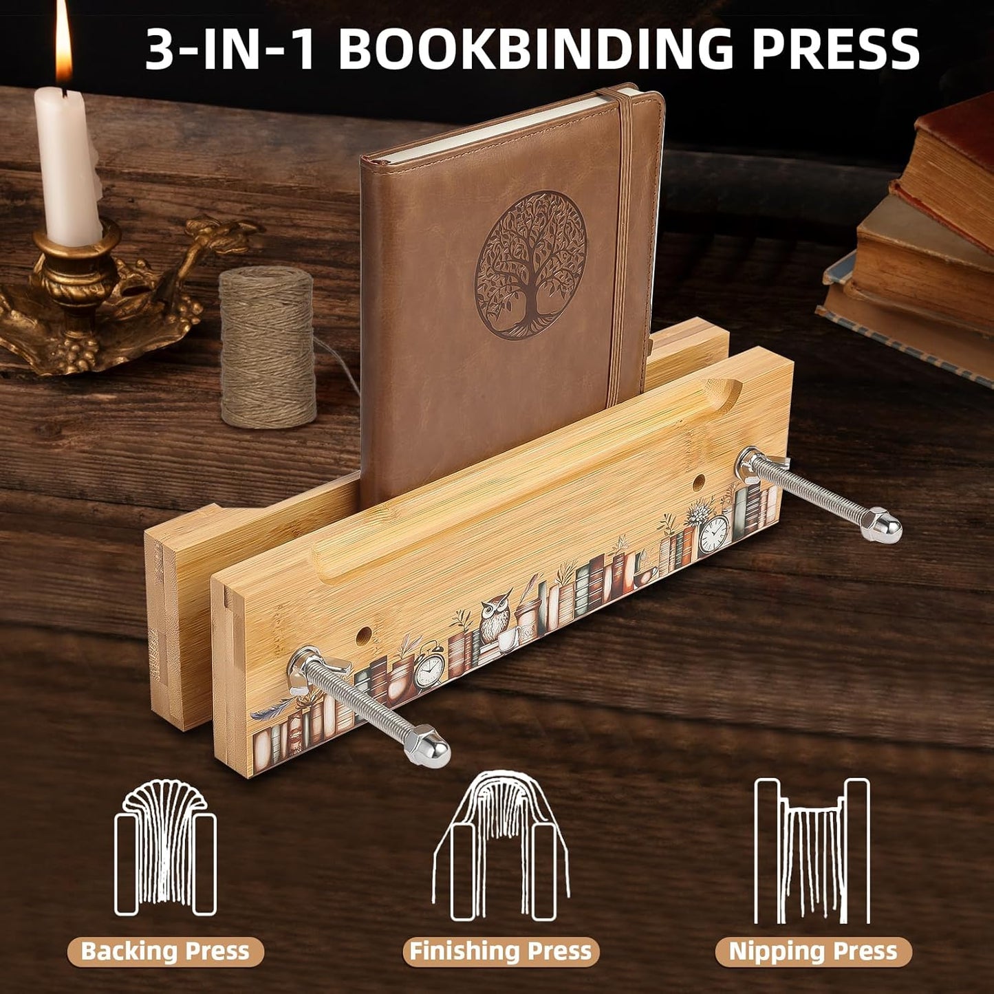 OopsifyMe Bamboo Book Press for Bookbinding, Paper Press, DIY Crafts - 11.8x3.1, Multiple Hole Positions for Various Spine Sizes, Streamlined Edge for Glue and Grip, Book Binding Kits.
