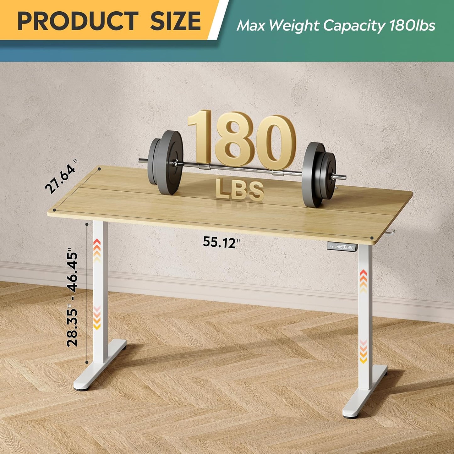 DEVAISE 55 Inch Electric Standing Desk, 3 Adjustable Height Stand up Desk for Home Office, Ergonomic Sit to Stand Desk with LED Touchscreen, Headphone Hook, 3 Memory Preset Computer Desk (Maple)